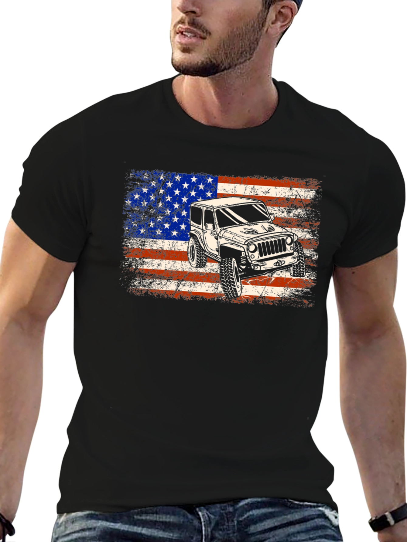 American Flag Jeep T-Shirt