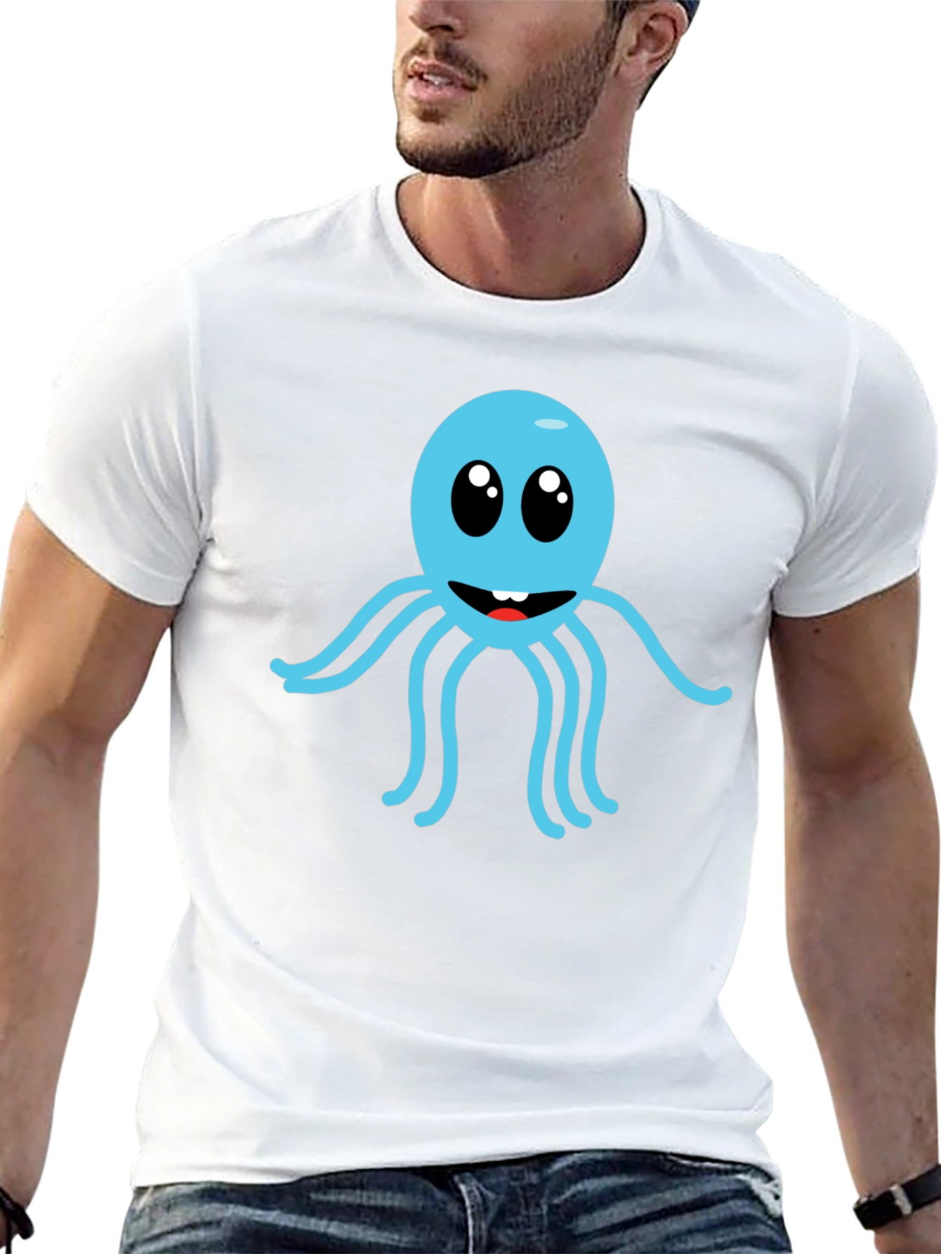 Cute Cartoon Octopus Graphic Tee - Black Cotton Shirt
