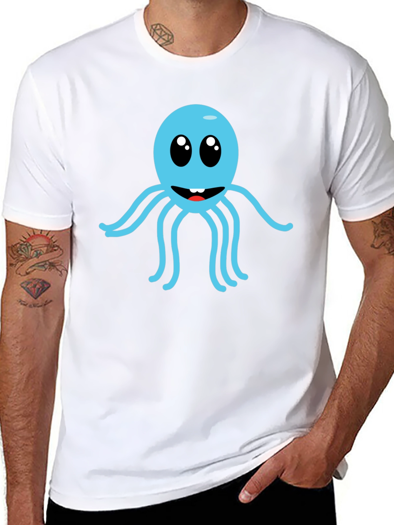 Cute Cartoon Octopus Graphic Tee - Black Cotton Shirt