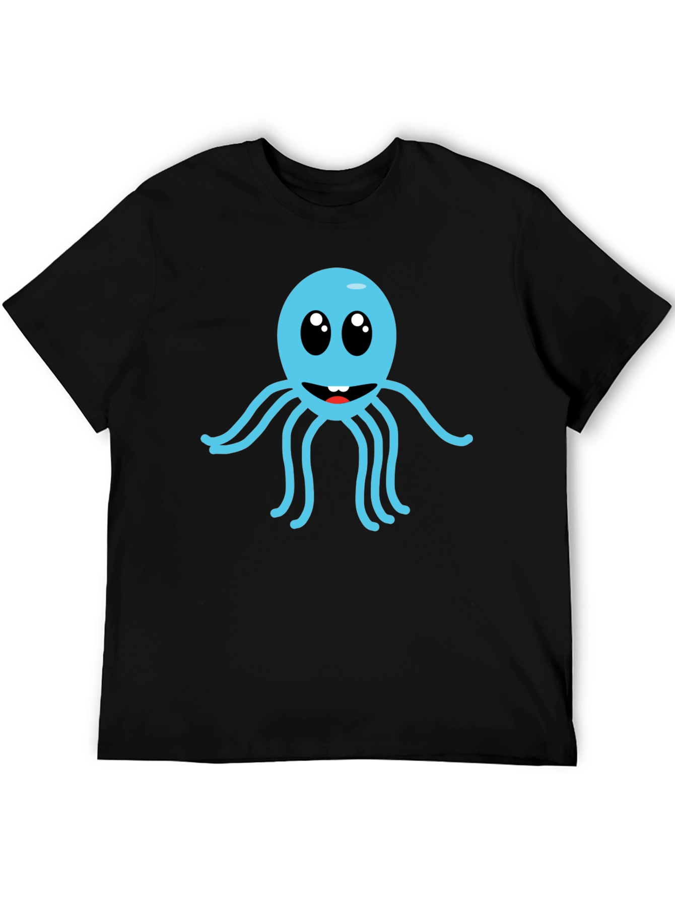Cute Cartoon Octopus Graphic Tee - Black Cotton Shirt