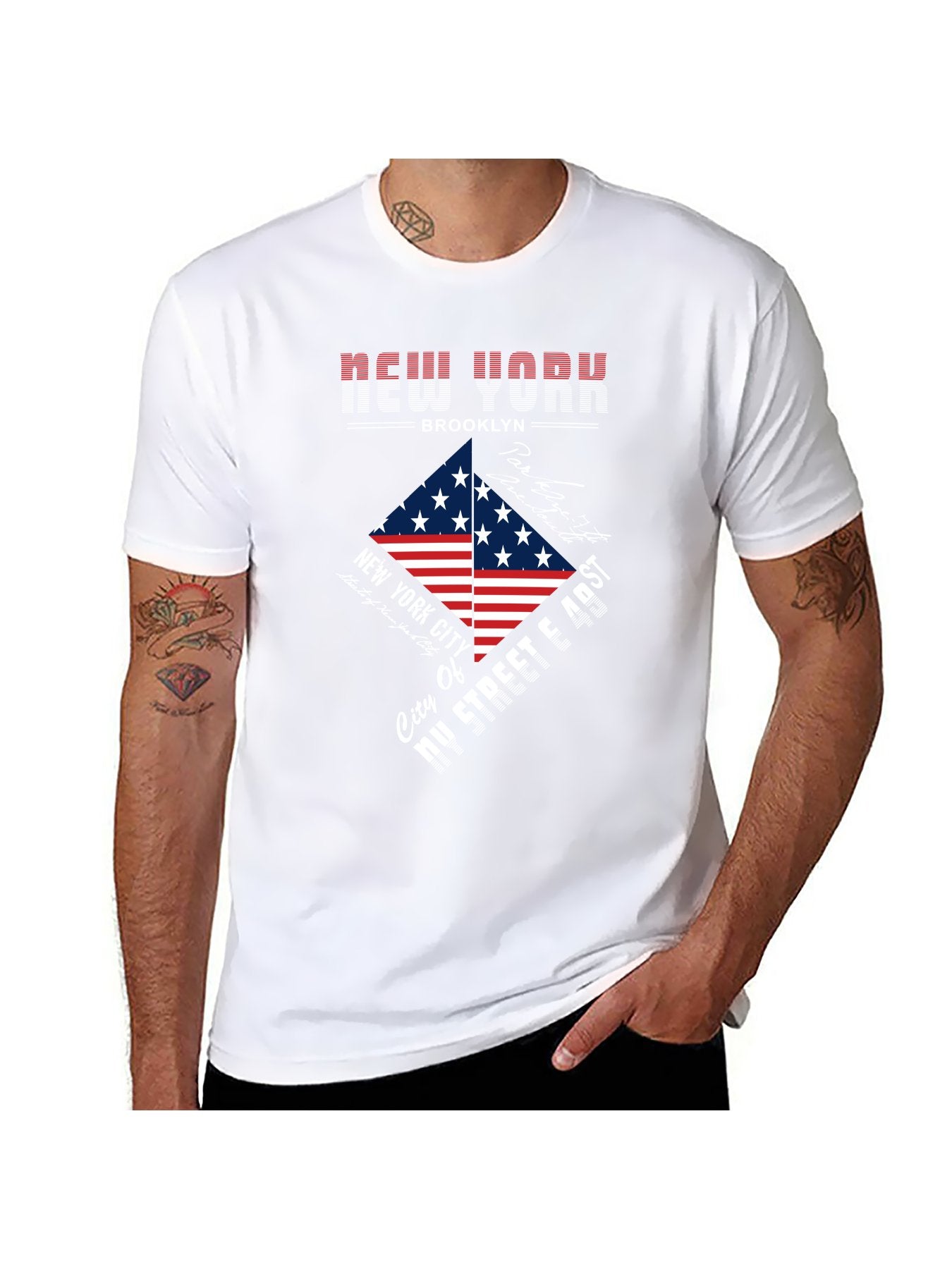 New York Brooklyn American Flag T-Shirt - 100% Cotton, Retro Urban Tee for Travel, Casual Wear & City Adventures