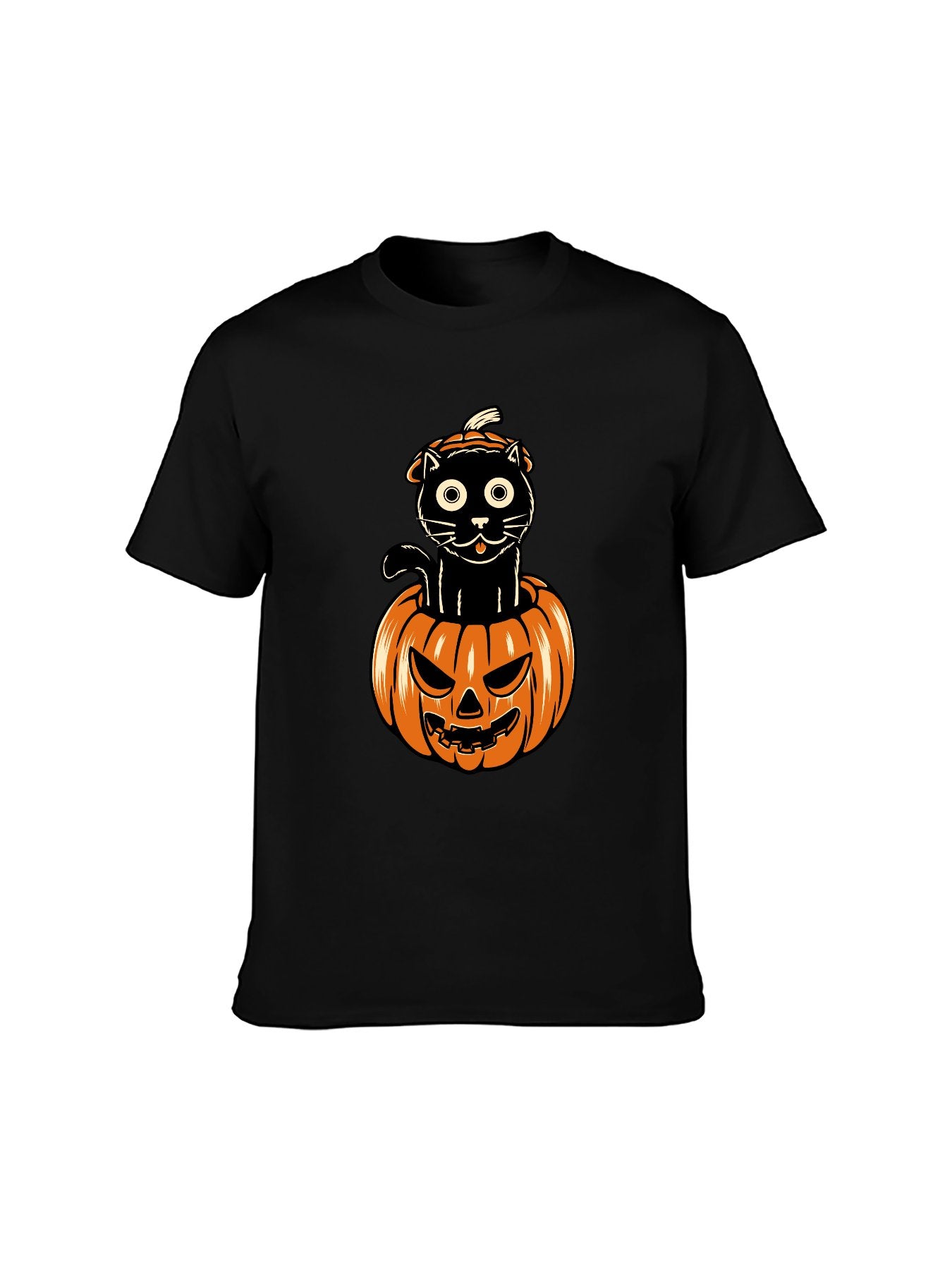 Halloween Black Cat Pumpkin 100% Cotton T-Shirt - Unisex Spooky Season Tee for All Occasions