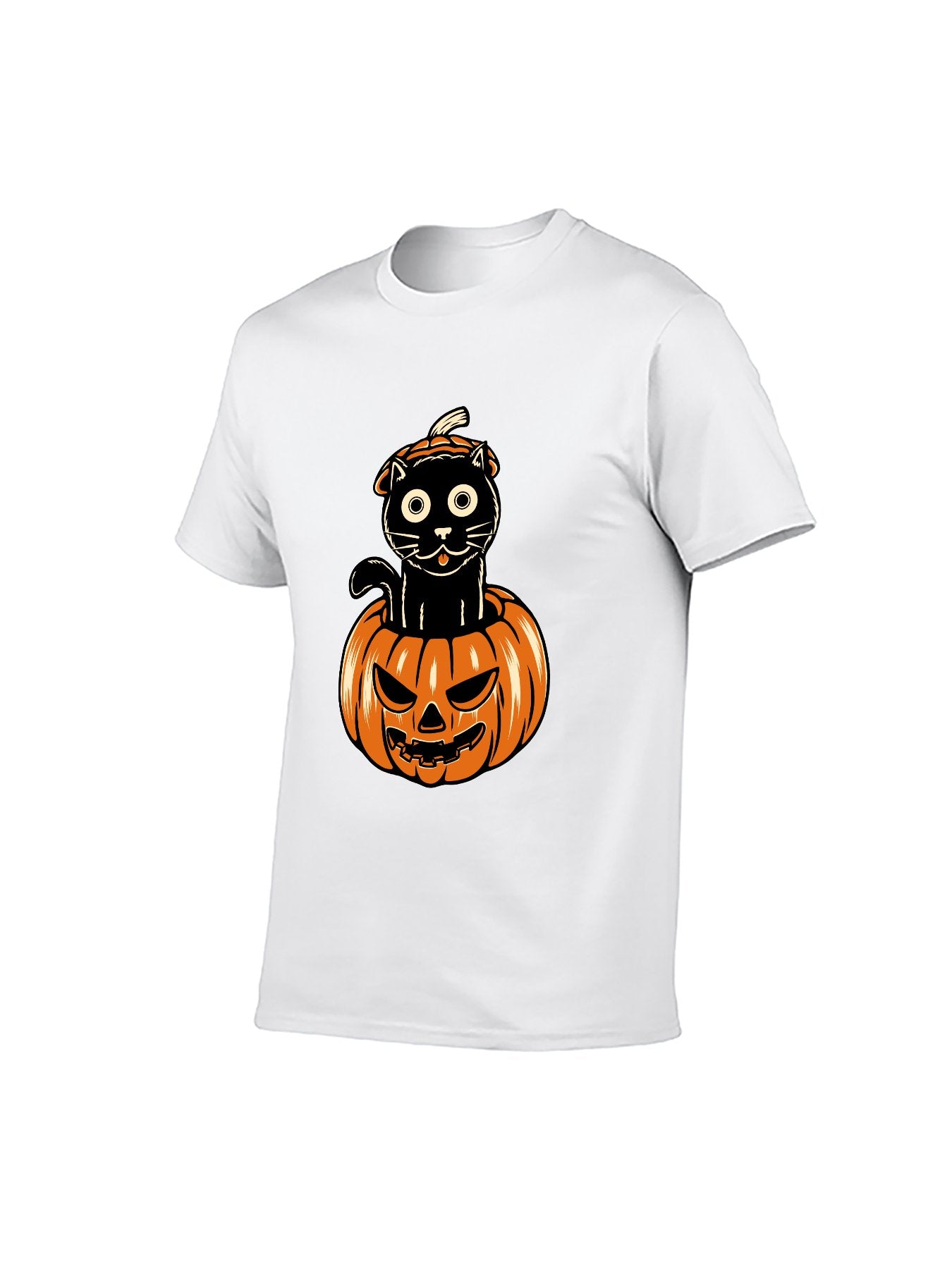 Halloween Black Cat Pumpkin 100% Cotton T-Shirt - Unisex Spooky Season Tee for All Occasions