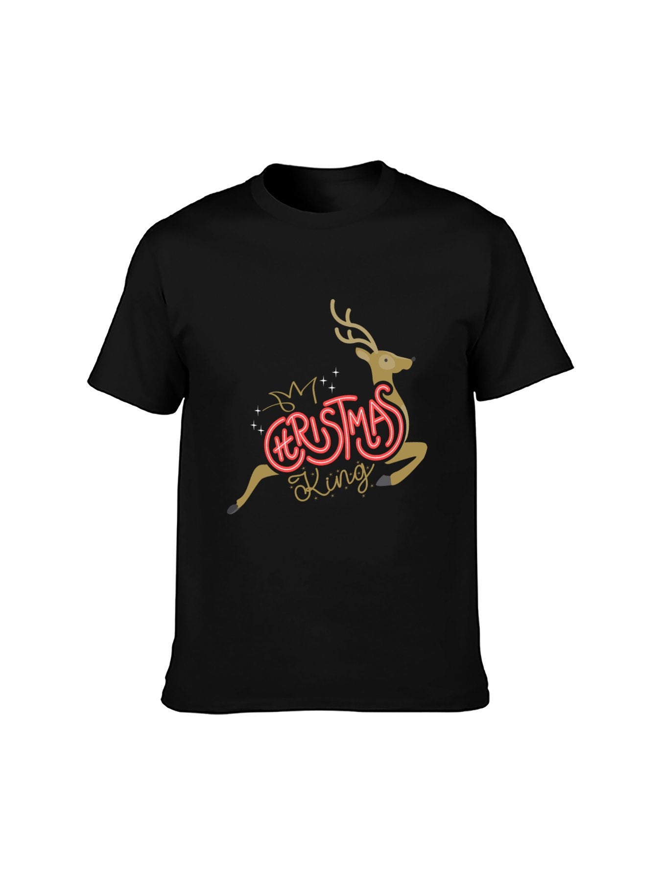 Christmas King Reindeer Neon Graphic T-Shirt - 100% Cotton, Festive Holiday Tee for Christmas Gatherings & Casual Wear