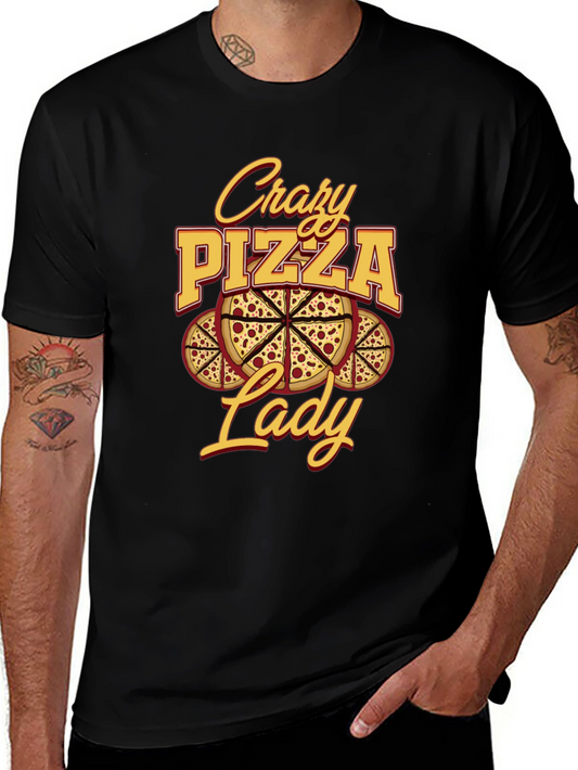 Crazy Pizza Lady Graphic Tee - Unisex Black T-Shirt
