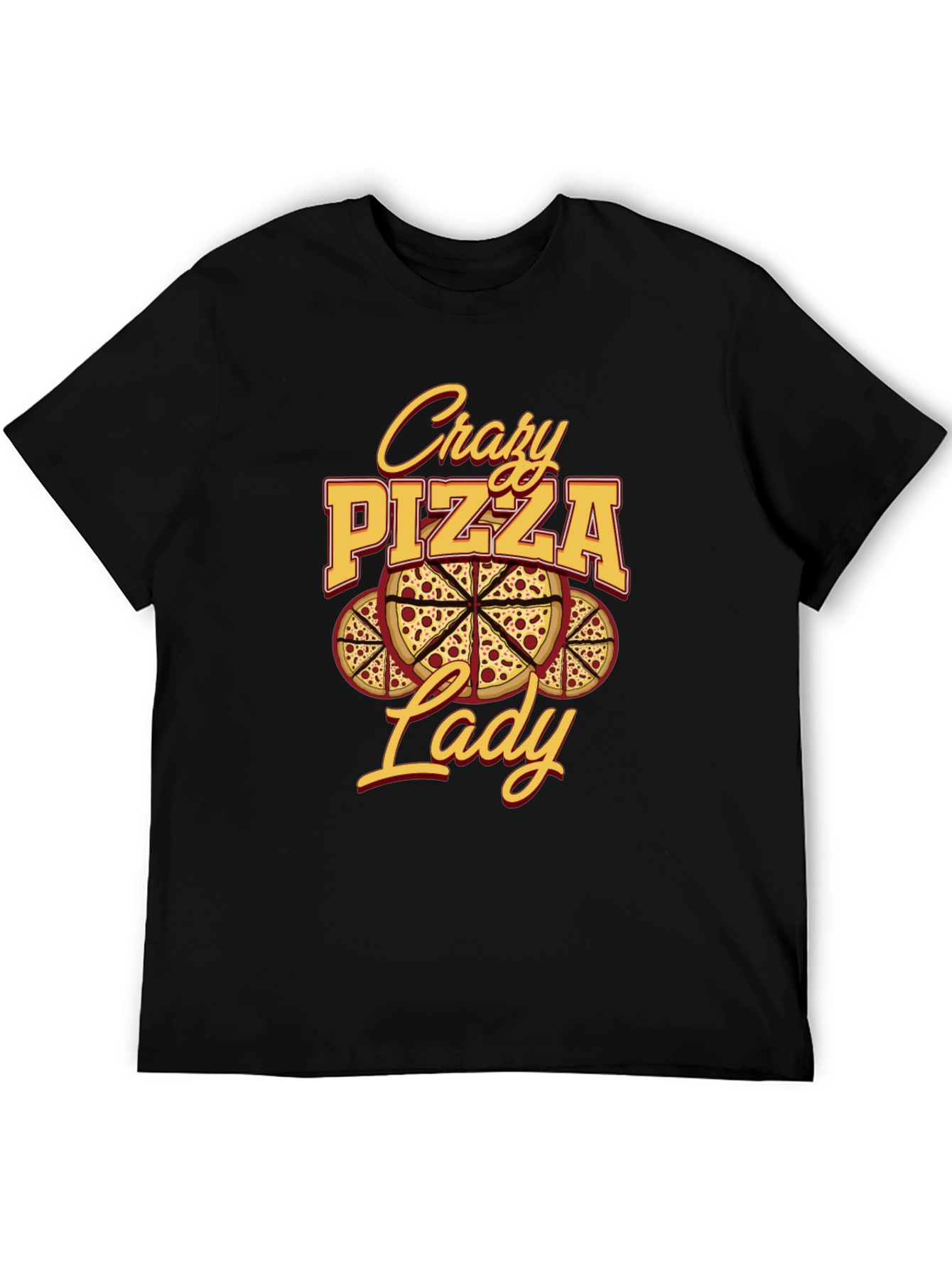 Crazy Pizza Lady Graphic Tee - Unisex Black T-Shirt