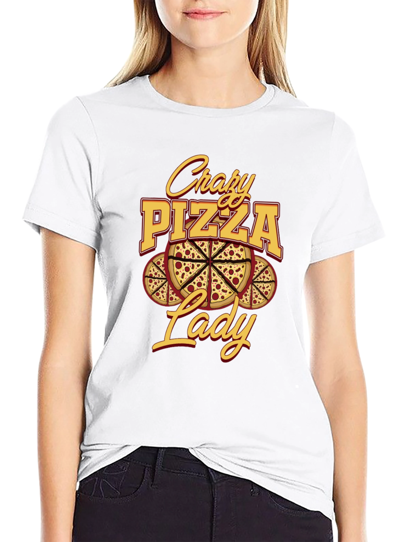 Crazy Pizza Lady Graphic Tee - Unisex Black T-Shirt