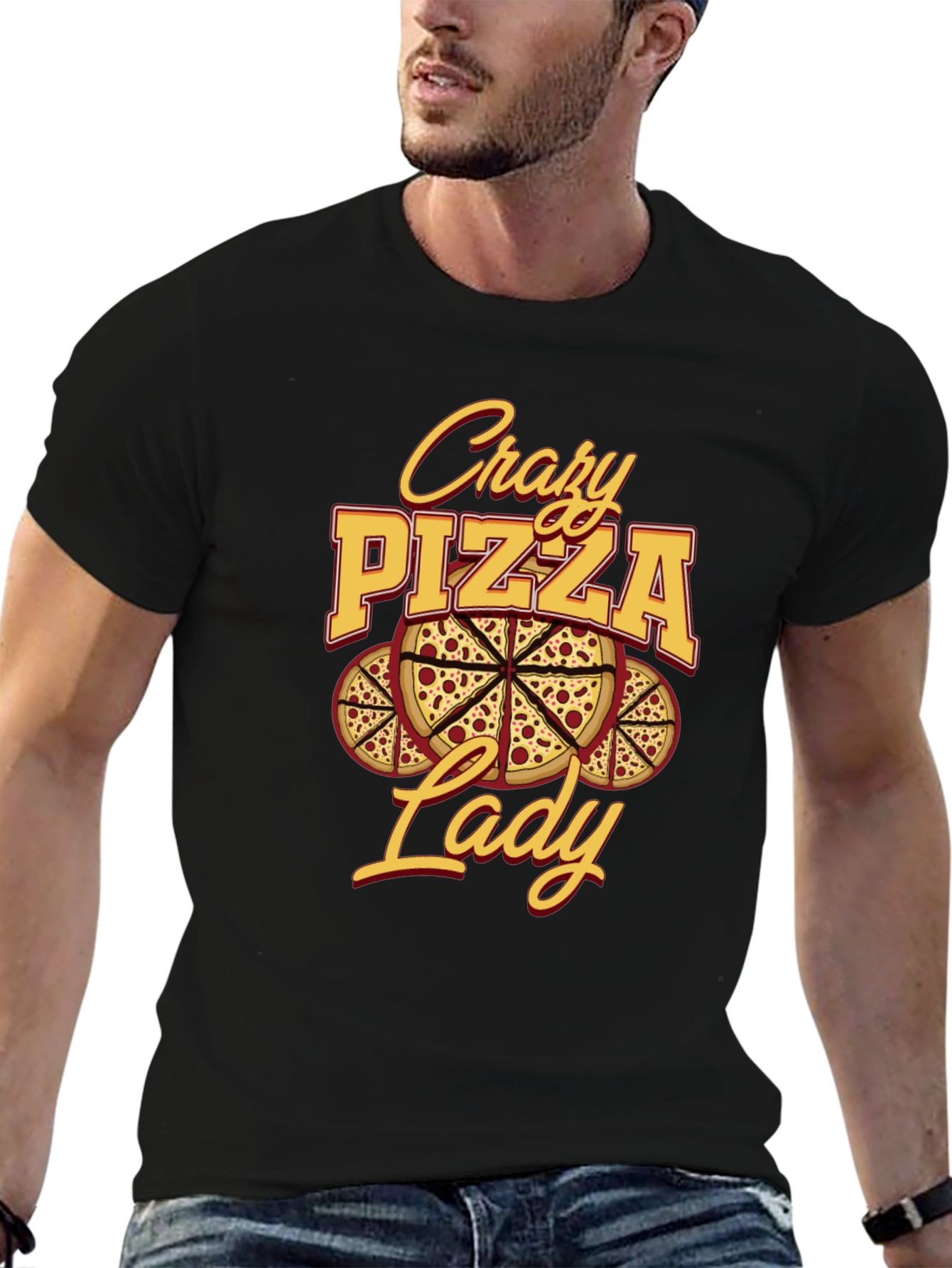 Crazy Pizza Lady Graphic Tee - Unisex Black T-Shirt