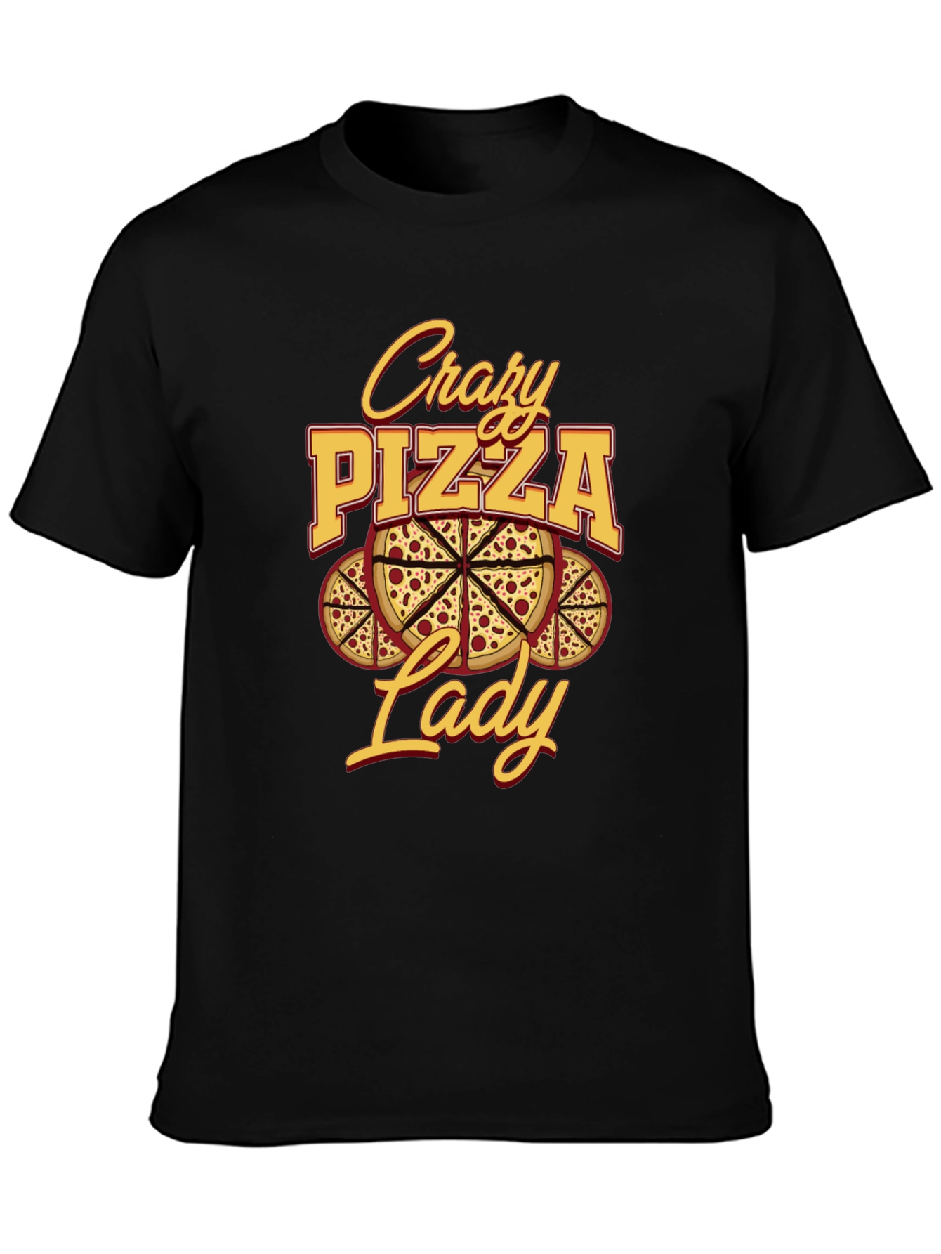 Crazy Pizza Lady Graphic Tee - Unisex Black T-Shirt