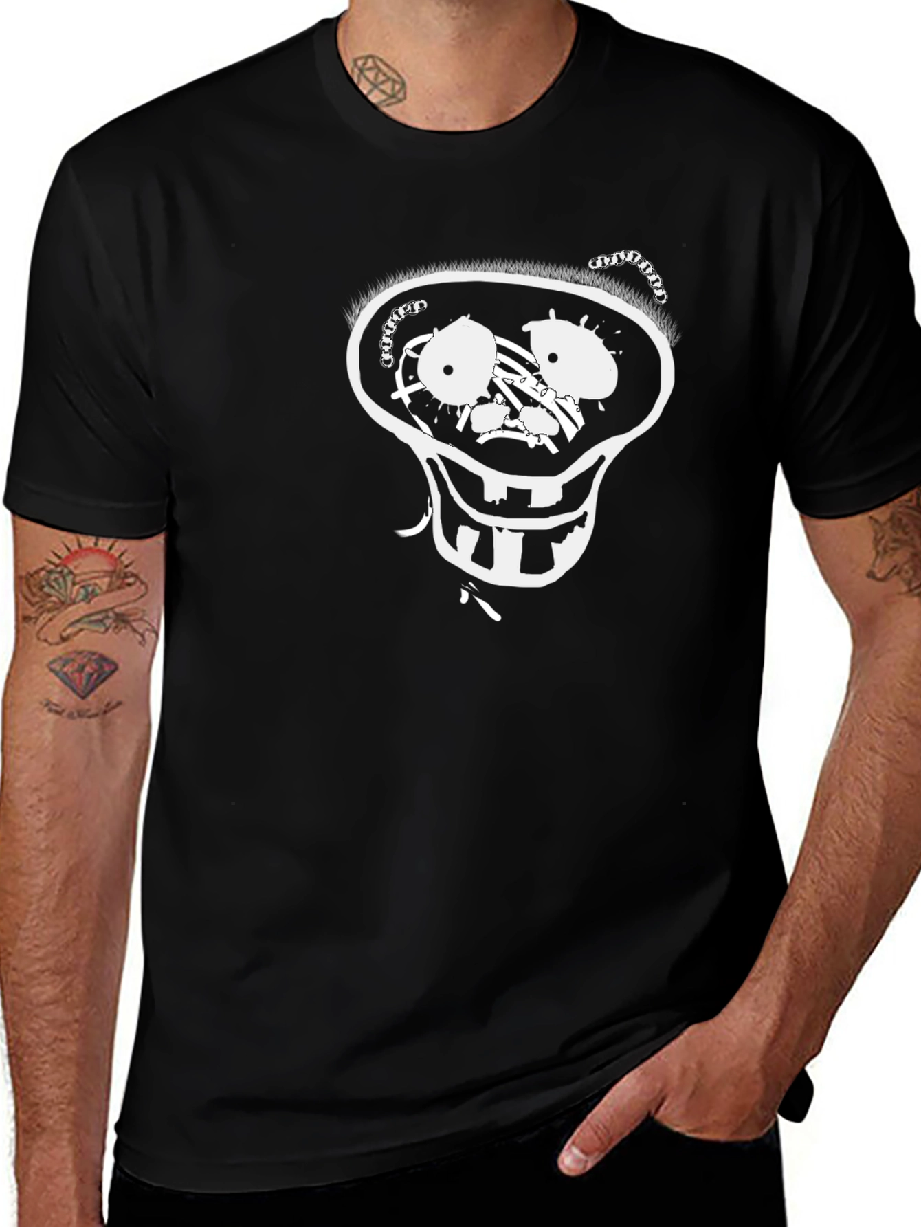 Mens Black T-Shirt with Cartoon Skull Design