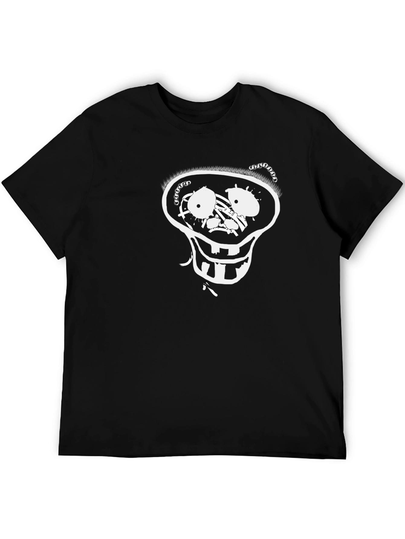 Mens Black T-Shirt with Cartoon Skull Design