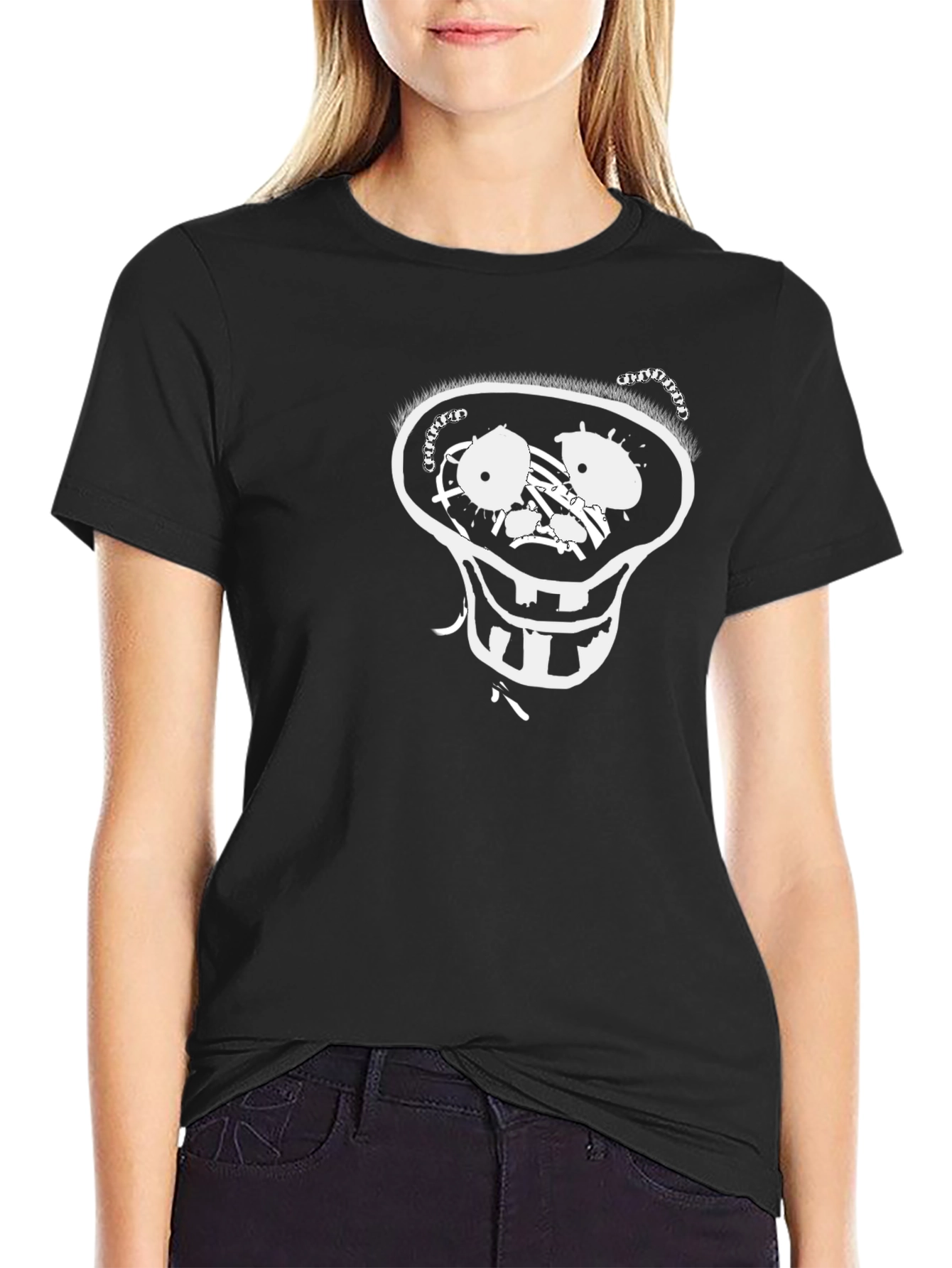 Mens Black T-Shirt with Cartoon Skull Design