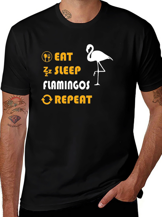 Eat Sleep Flamingos Repeat Black T-Shirt