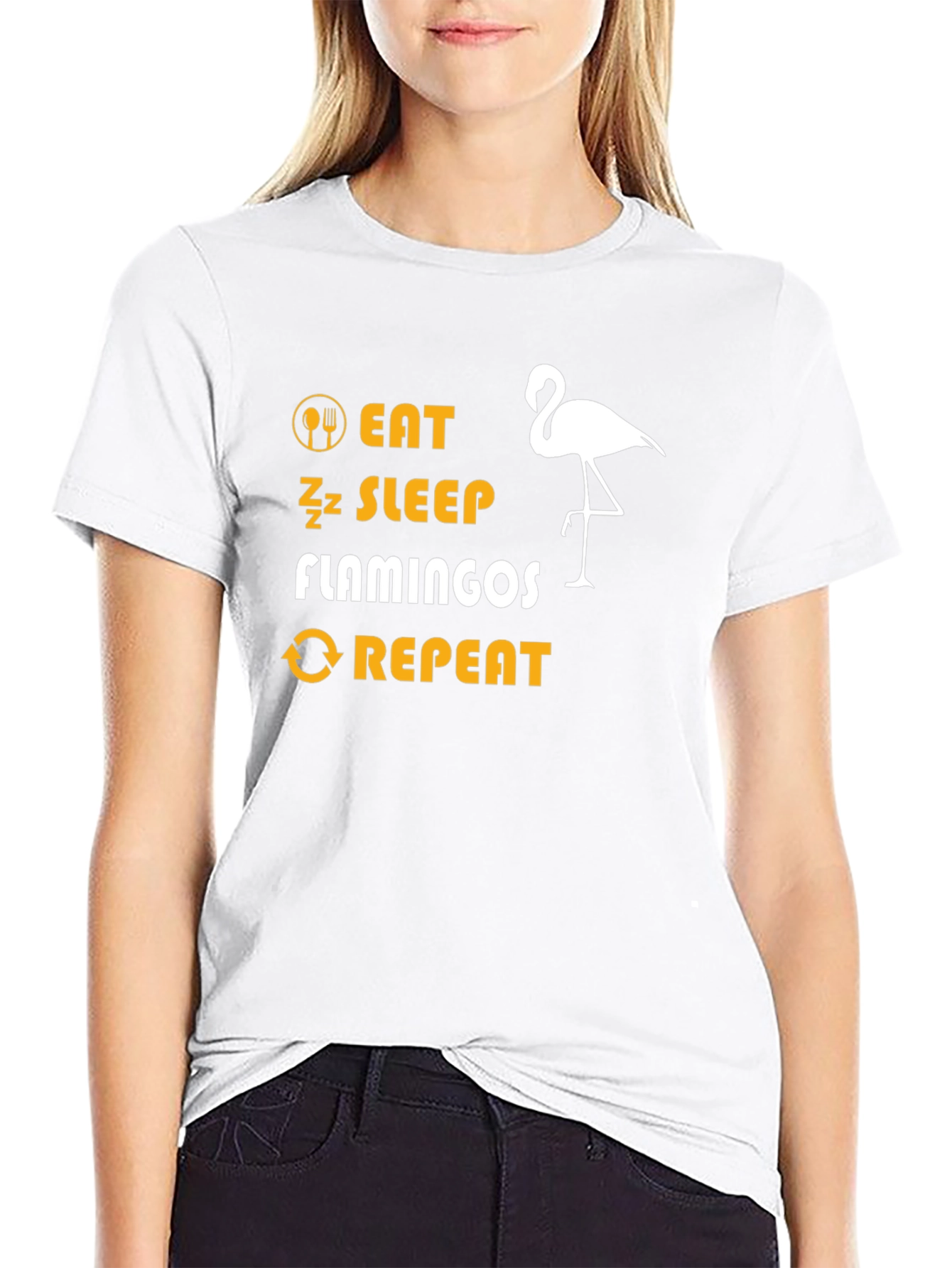 Eat Sleep Flamingos Repeat Black T-Shirt