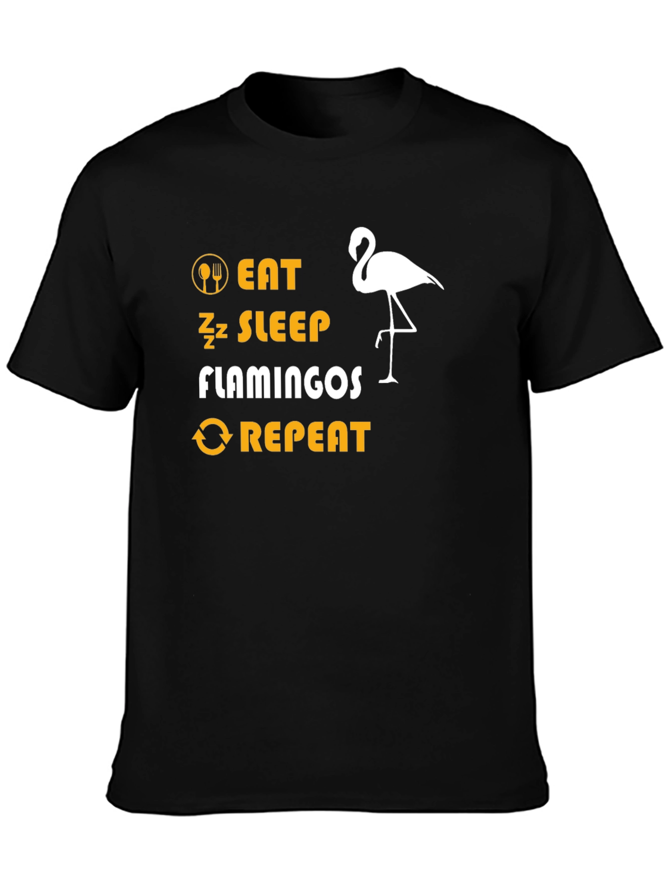 Eat Sleep Flamingos Repeat Black T-Shirt