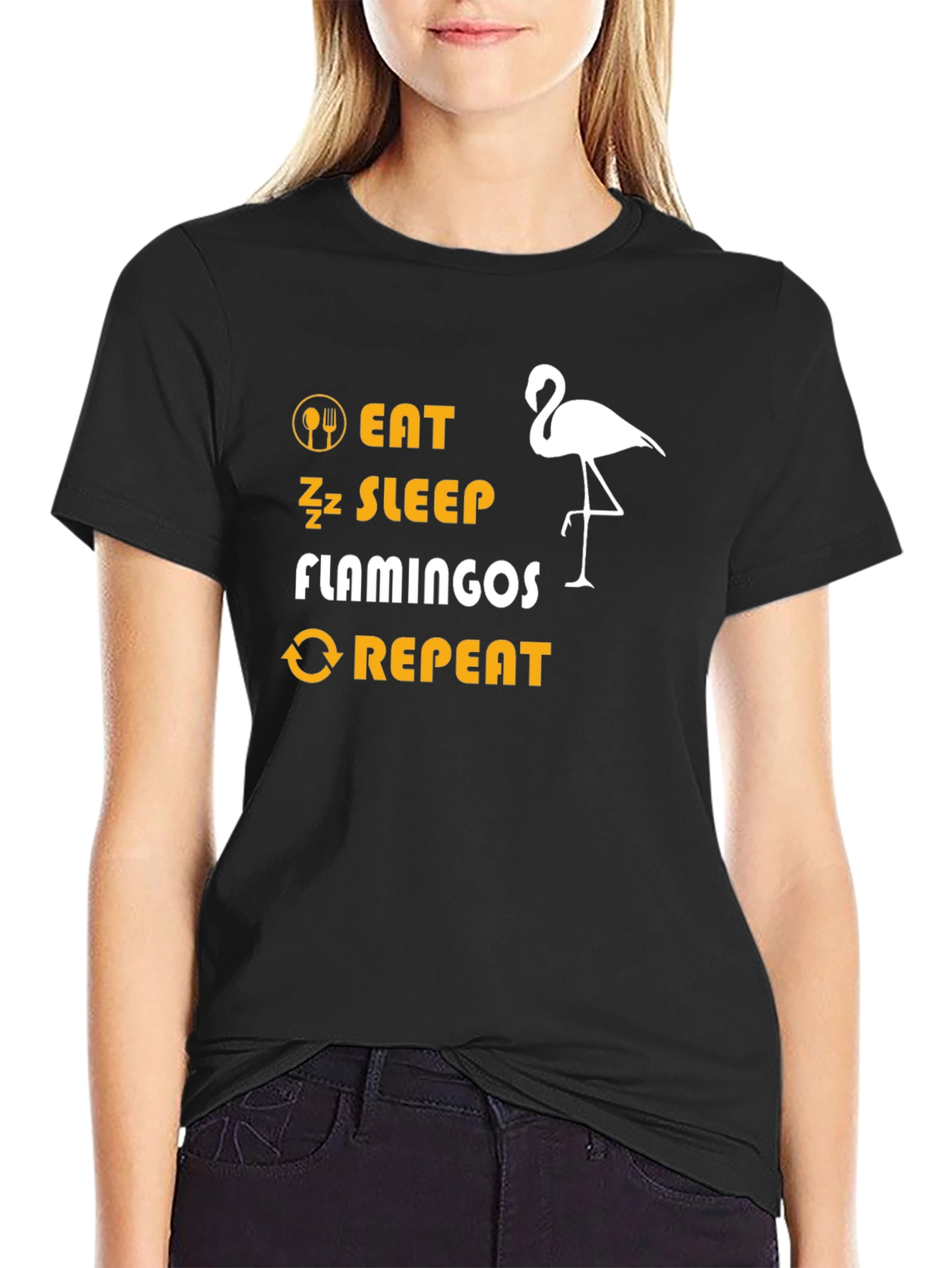 Eat Sleep Flamingos Repeat Black T-Shirt