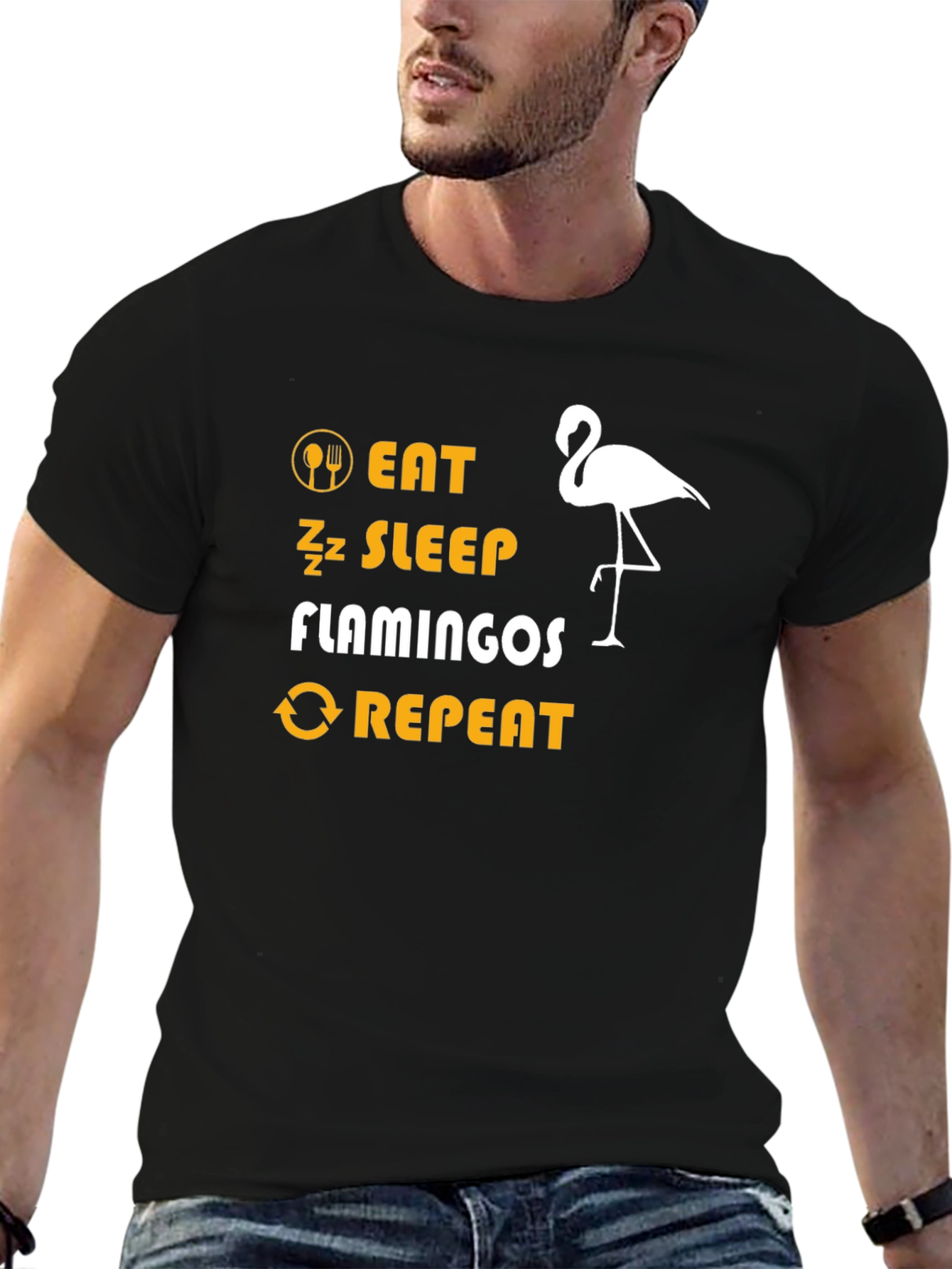 Eat Sleep Flamingos Repeat Black T-Shirt