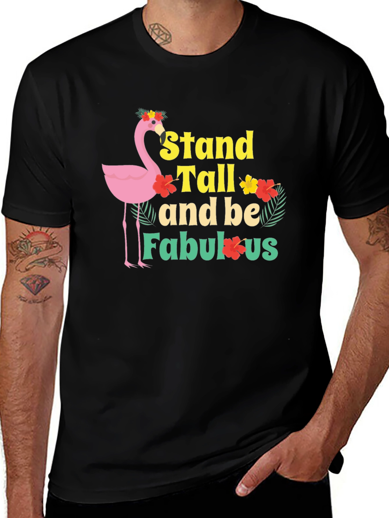 Stand Tall Flamingo Graphic Tee - Black
