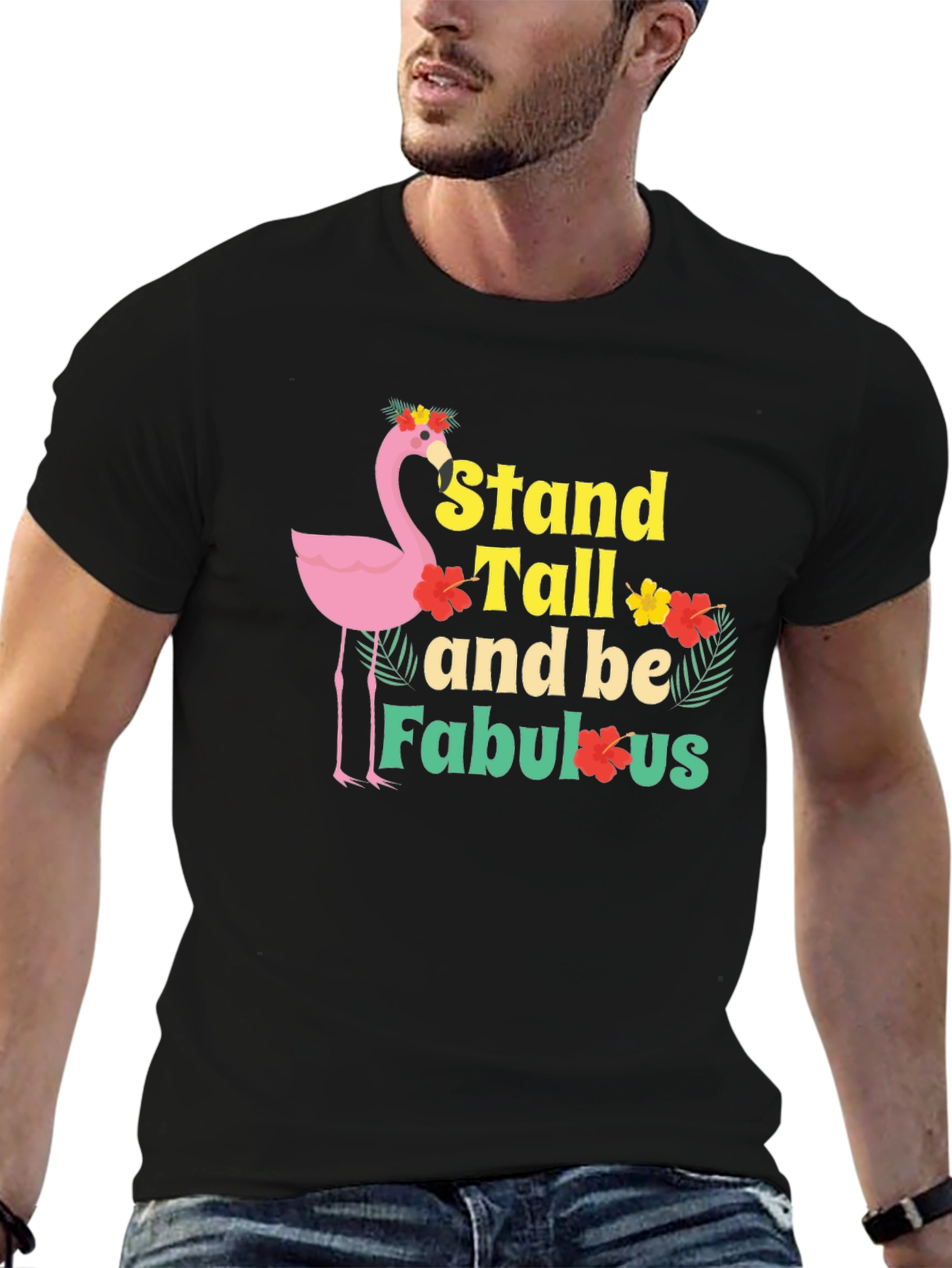 Stand Tall Flamingo Graphic Tee - Black