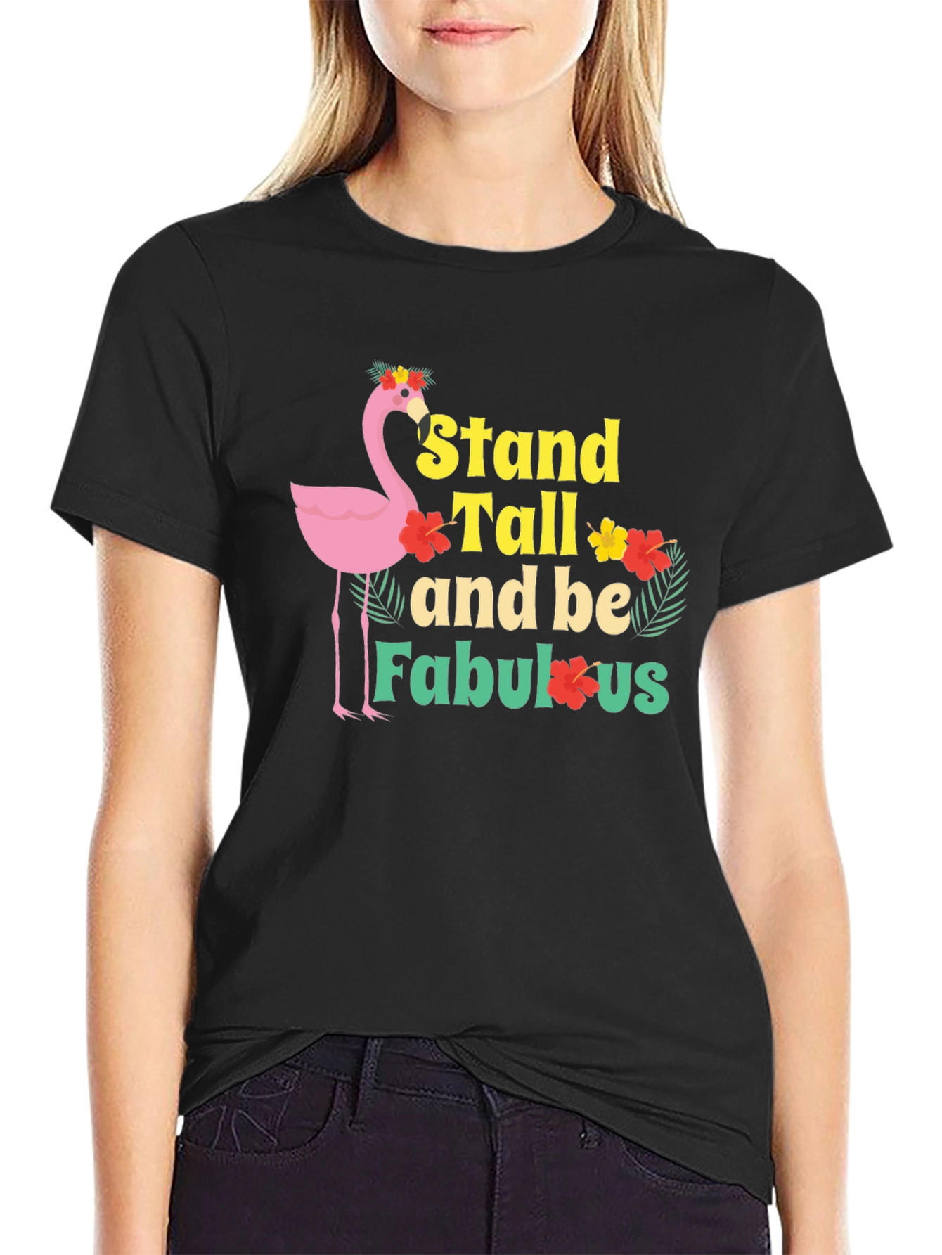 Stand Tall Flamingo Graphic Tee - Black