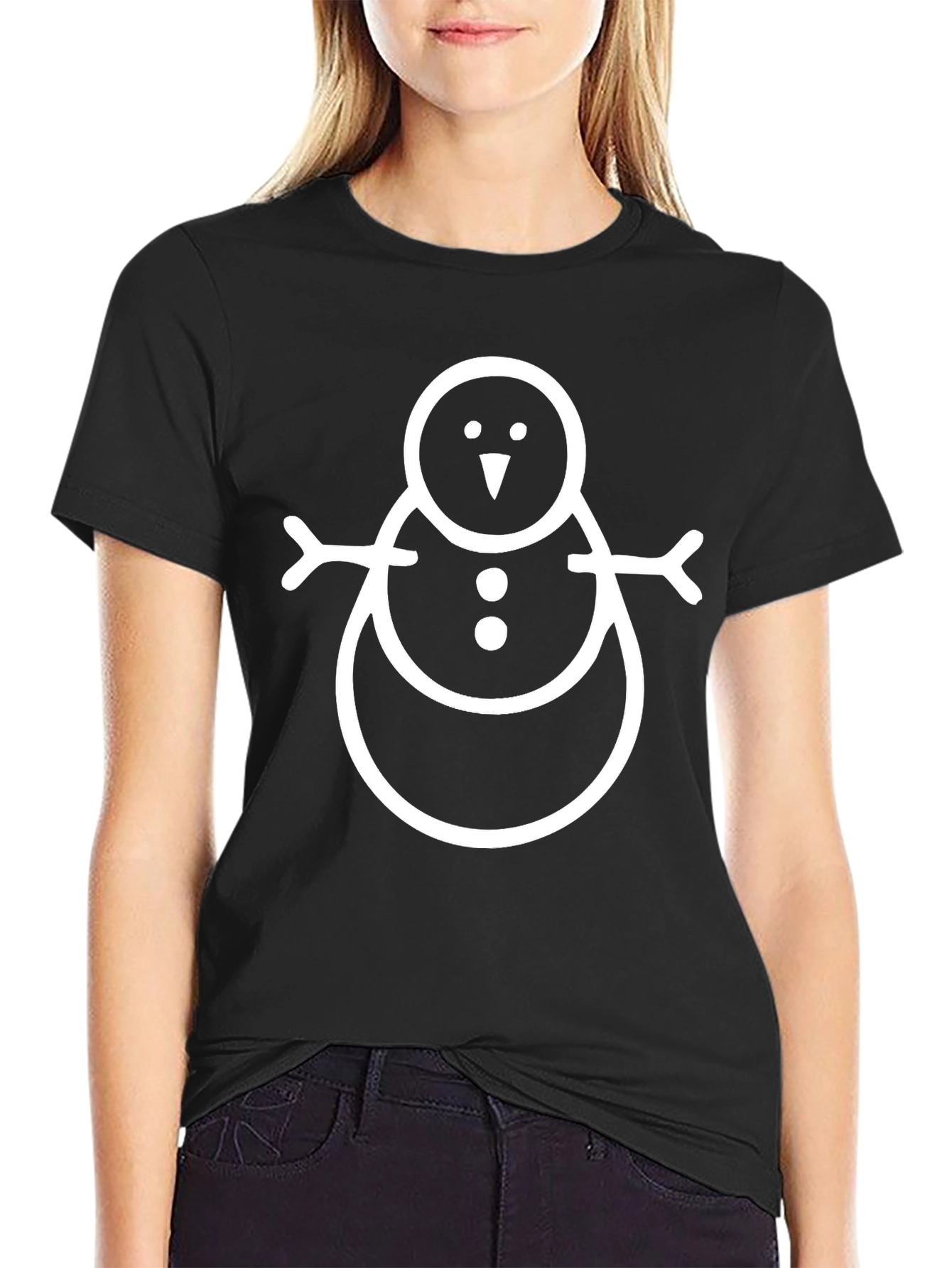 Festive Snowman Graphic Tee - Black Cotton Comfort