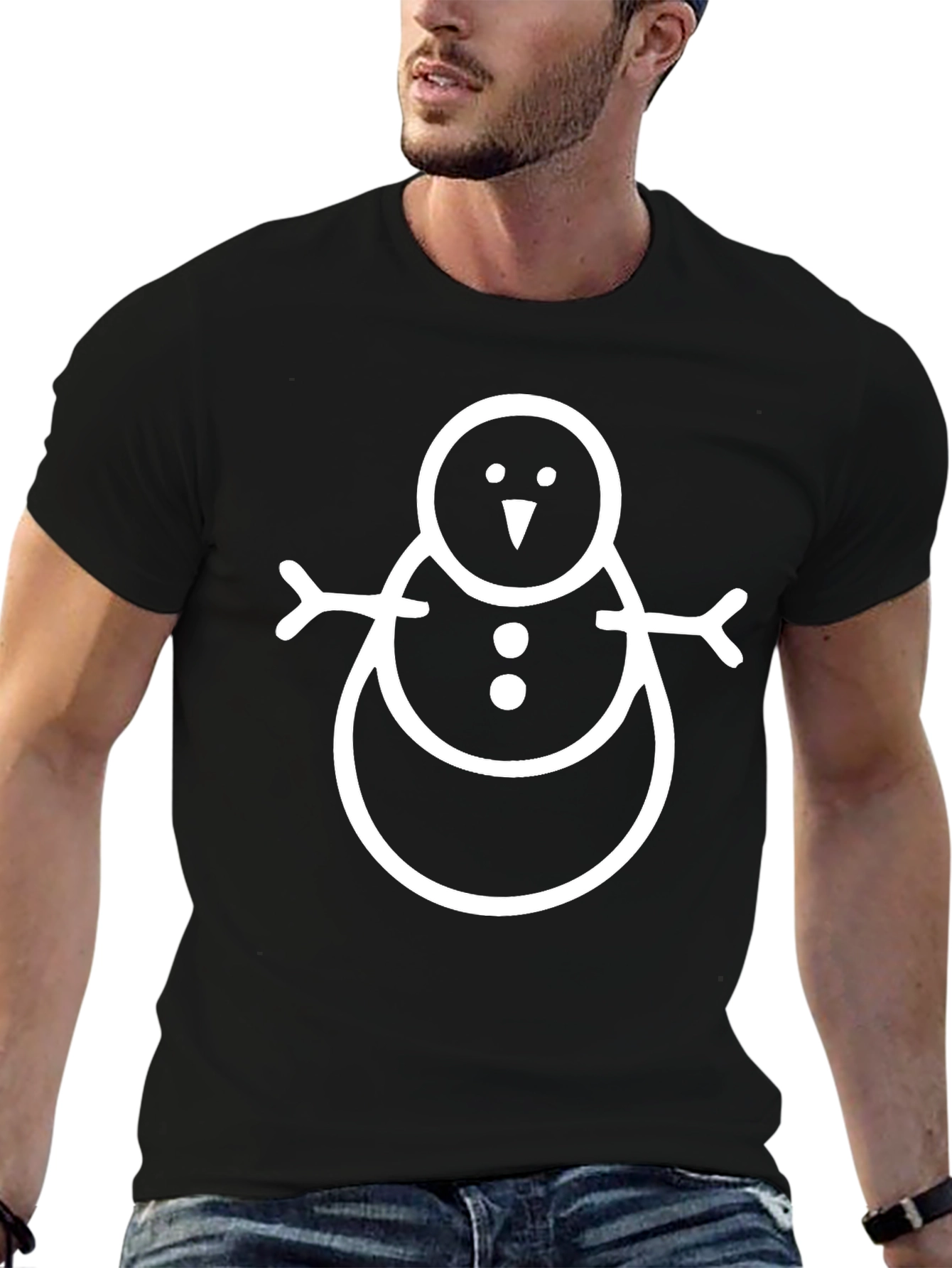 Festive Snowman Graphic Tee - Black Cotton Comfort