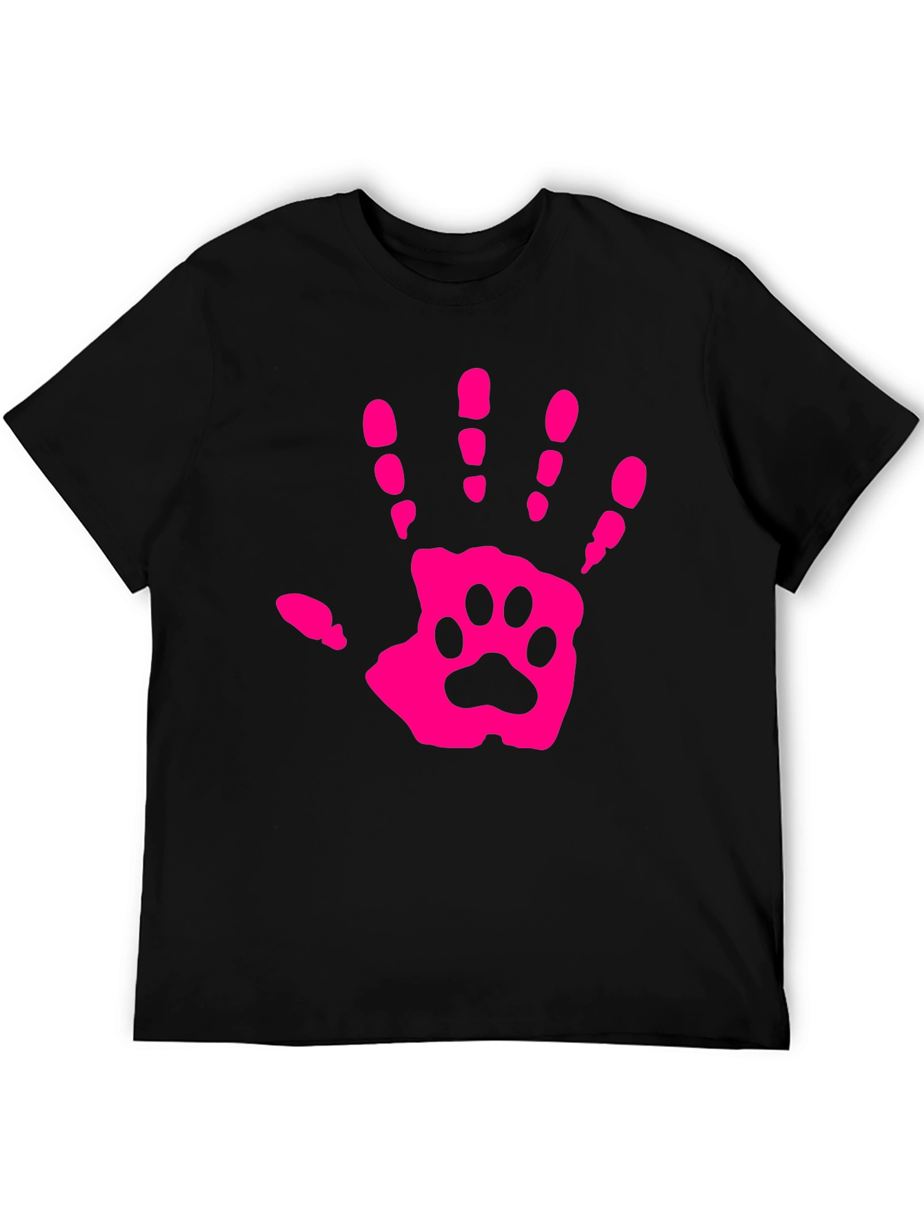 Pink Paw Print Hand Black T-Shirt