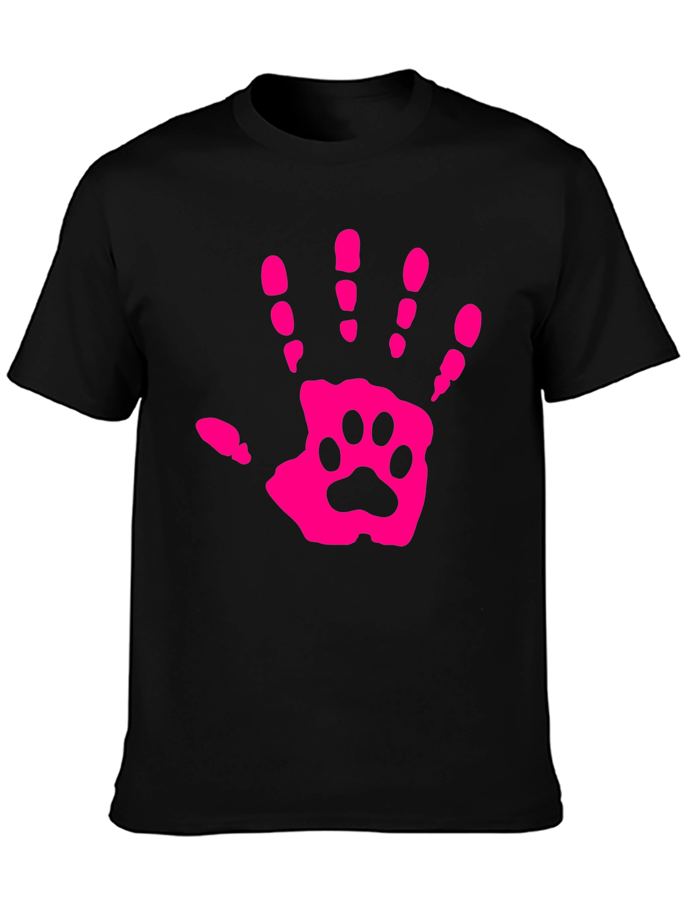 Pink Paw Print Hand Black T-Shirt