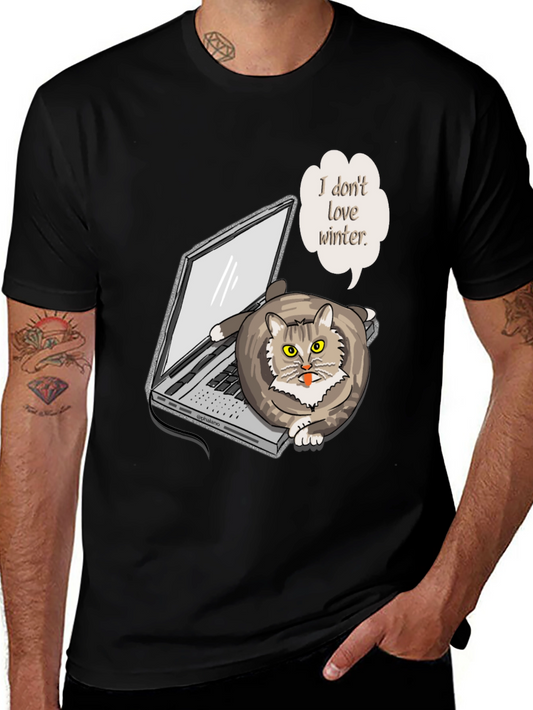 Funny Cat Laptop Tee - I Dont Love Winter Graphic T-Shirt