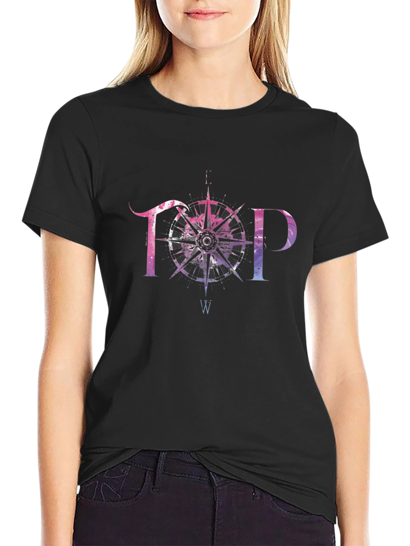 TOP Compass Graphic T-Shirt - Black