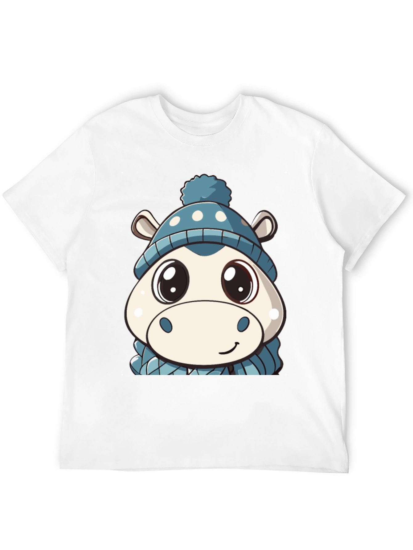 Cute Hippo in Hat Graphic Black T-Shirt