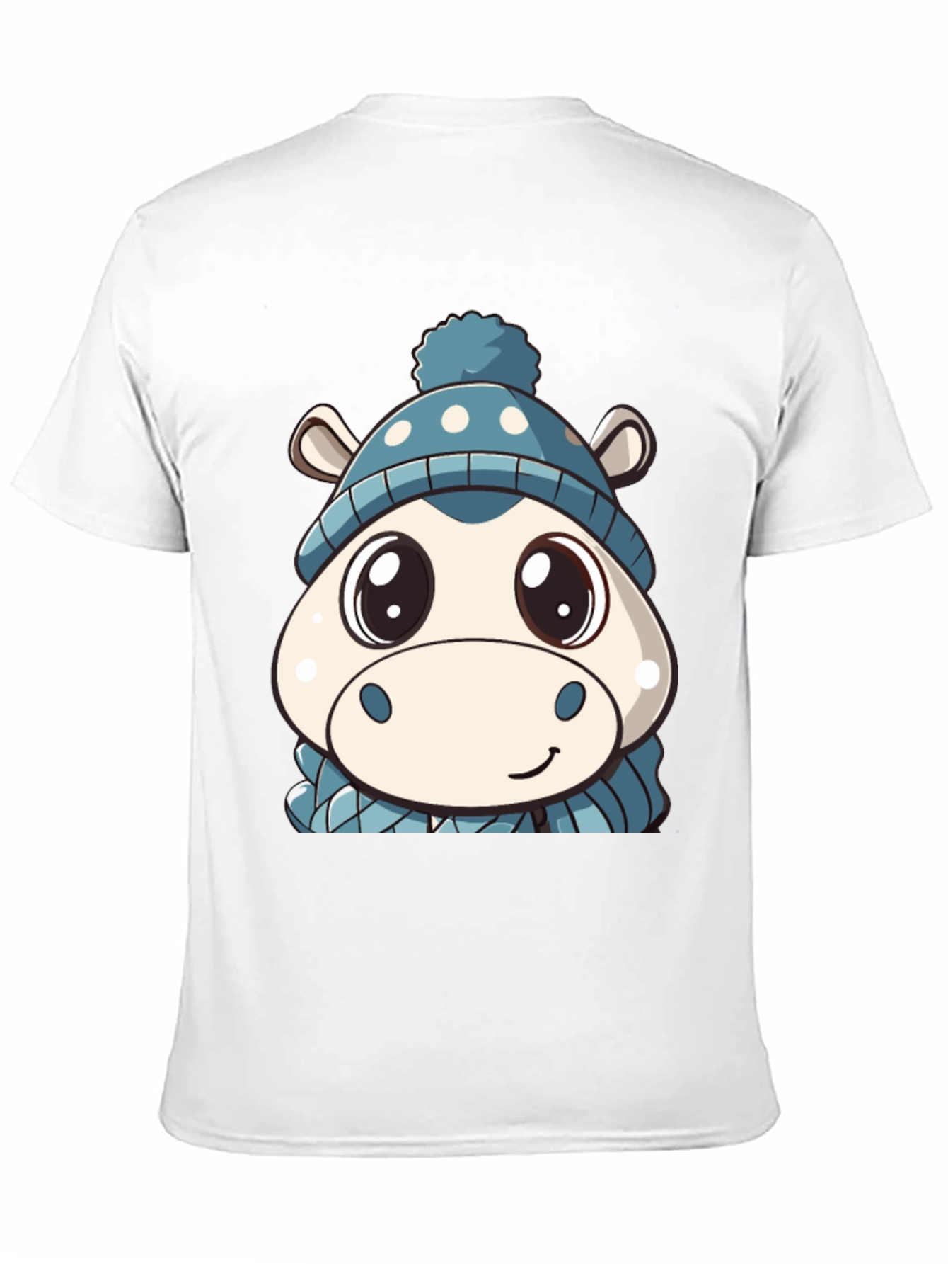 Cute Hippo in Hat Graphic Black T-Shirt