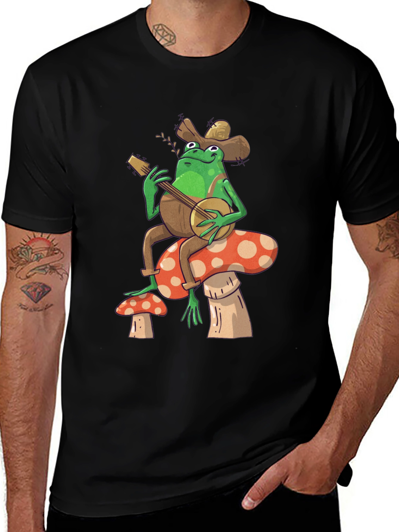 Frog Banjo Mushroom Graphic T-Shirt