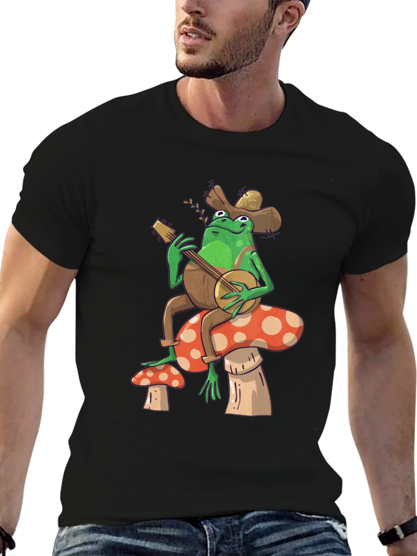 Frog Banjo Mushroom Graphic T-Shirt