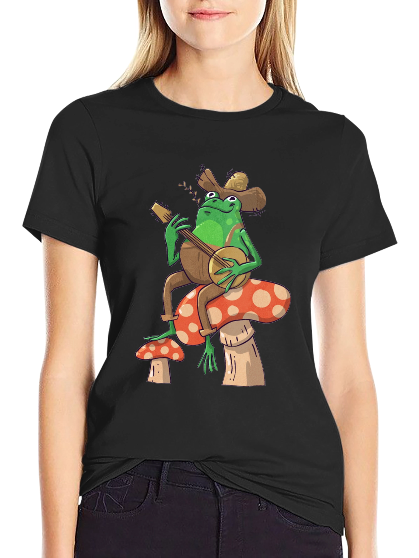 Frog Banjo Mushroom Graphic T-Shirt
