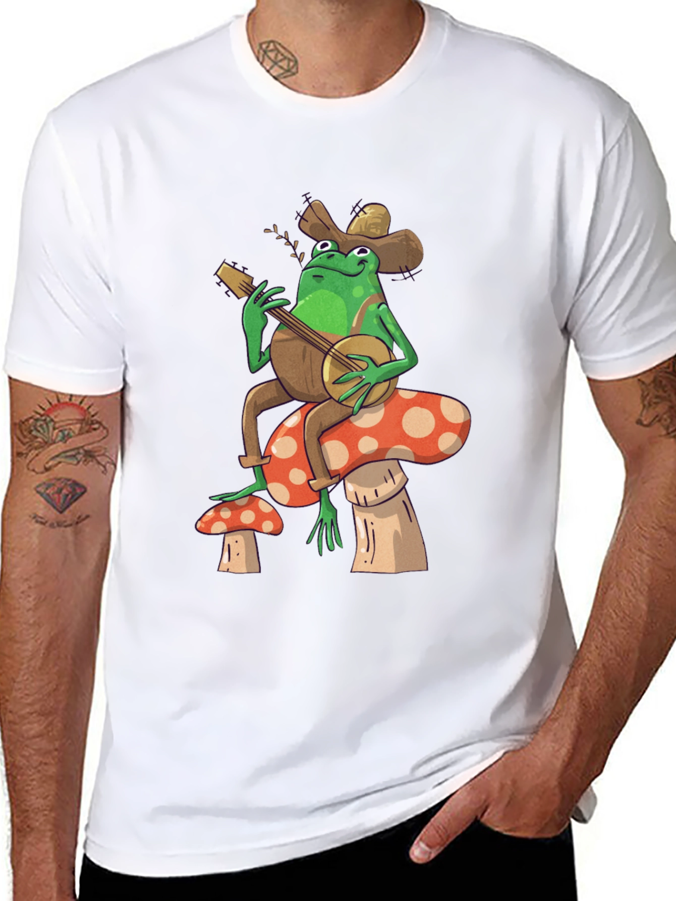 Frog Banjo Mushroom Graphic T-Shirt