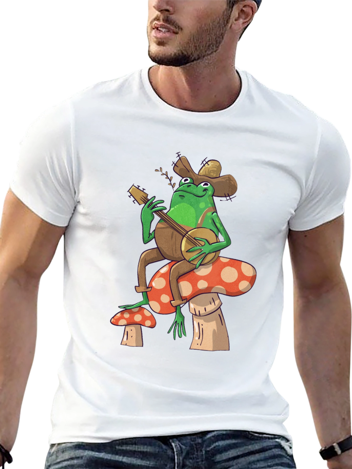 Frog Banjo Mushroom Graphic T-Shirt