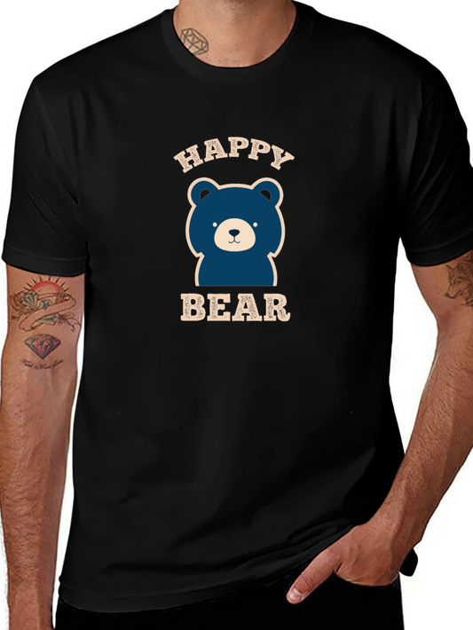 Happy Bear Graphic Tee - Black Cotton Blend
