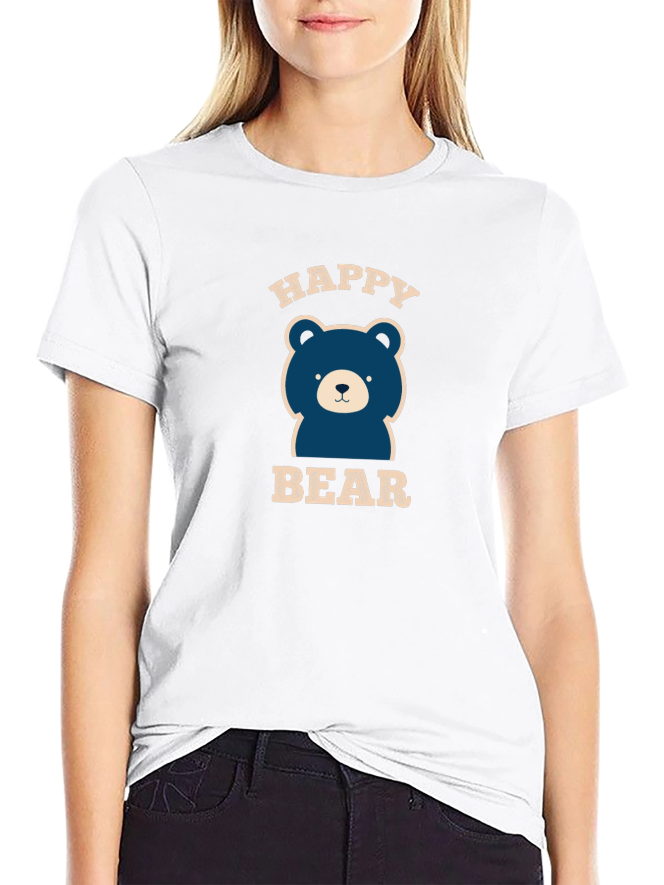 Happy Bear Graphic Tee - Black Cotton Blend