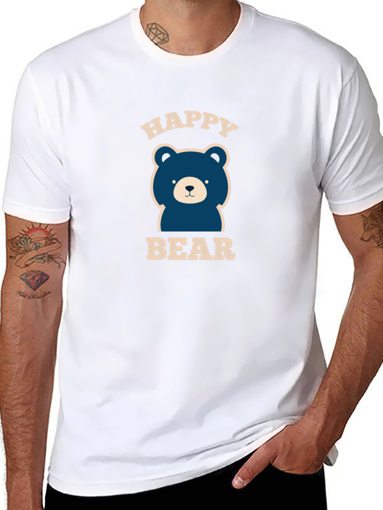 Happy Bear Graphic Tee - Black Cotton Blend