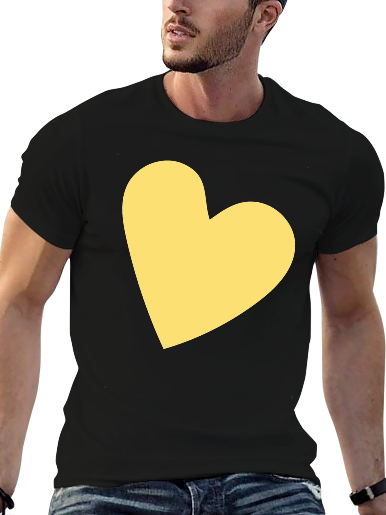 Black T-Shirt with Yellow Heart Design