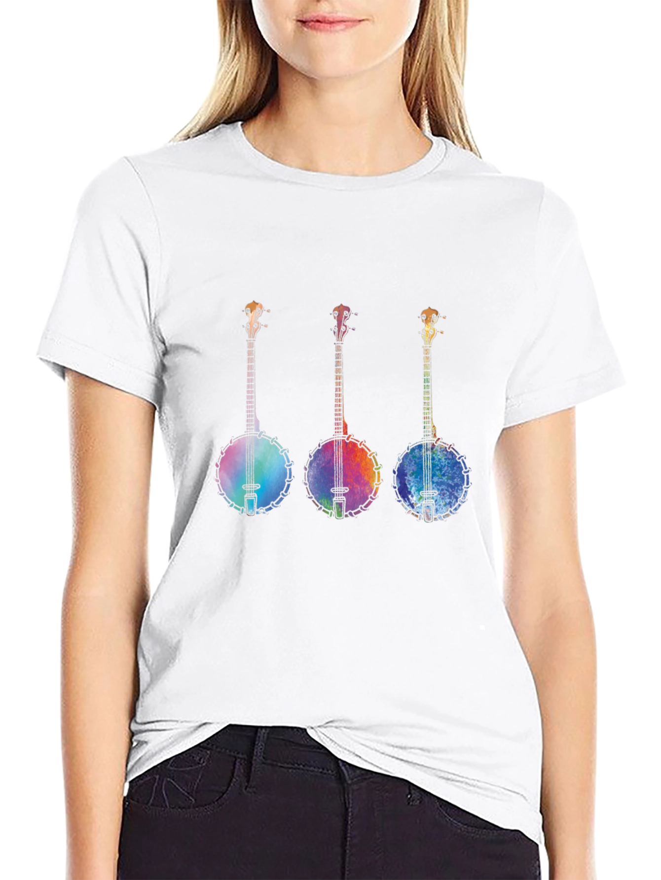 Rainbow Banjo Graphic Tee - Black Cotton Shirt