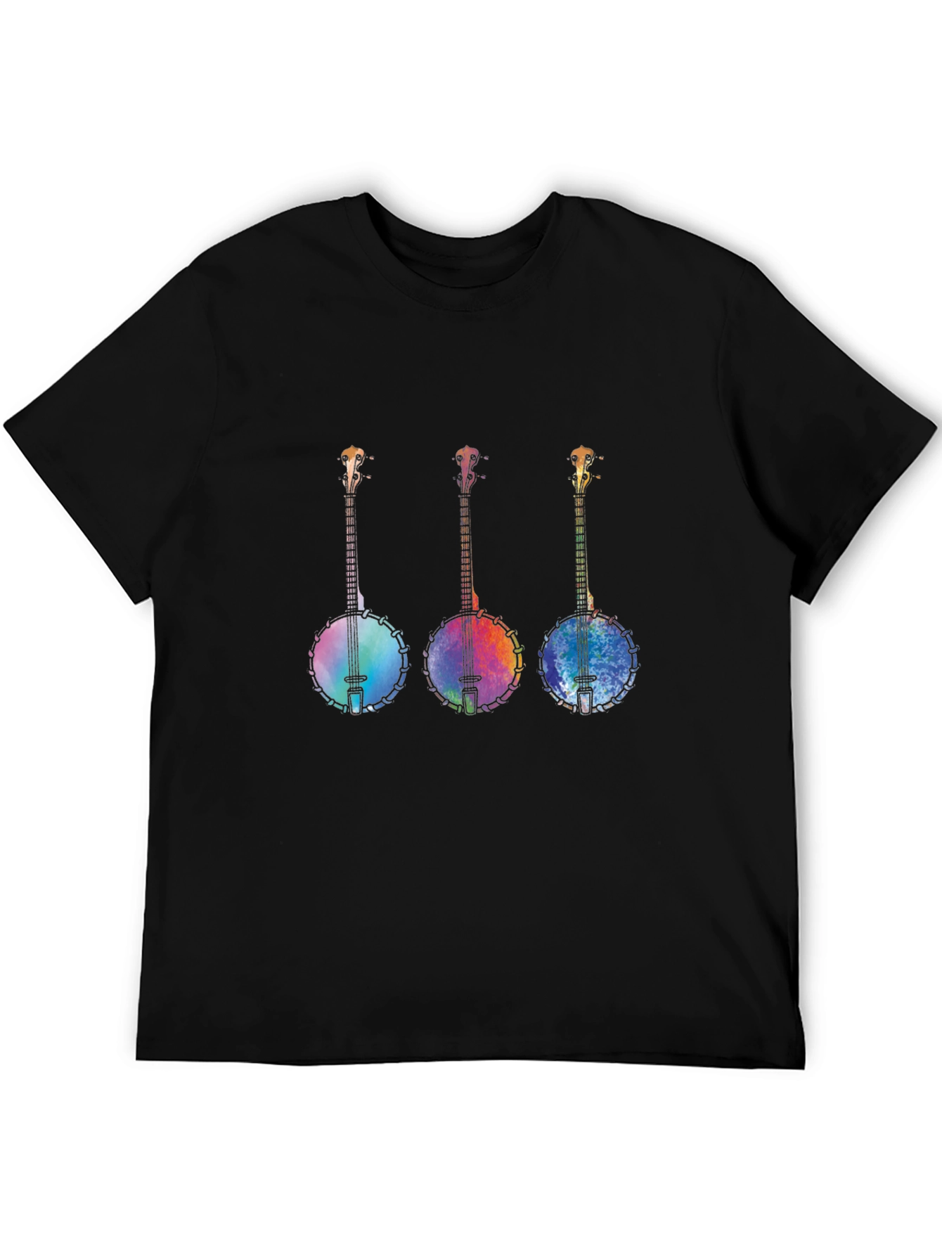 Rainbow Banjo Graphic Tee - Black Cotton Shirt