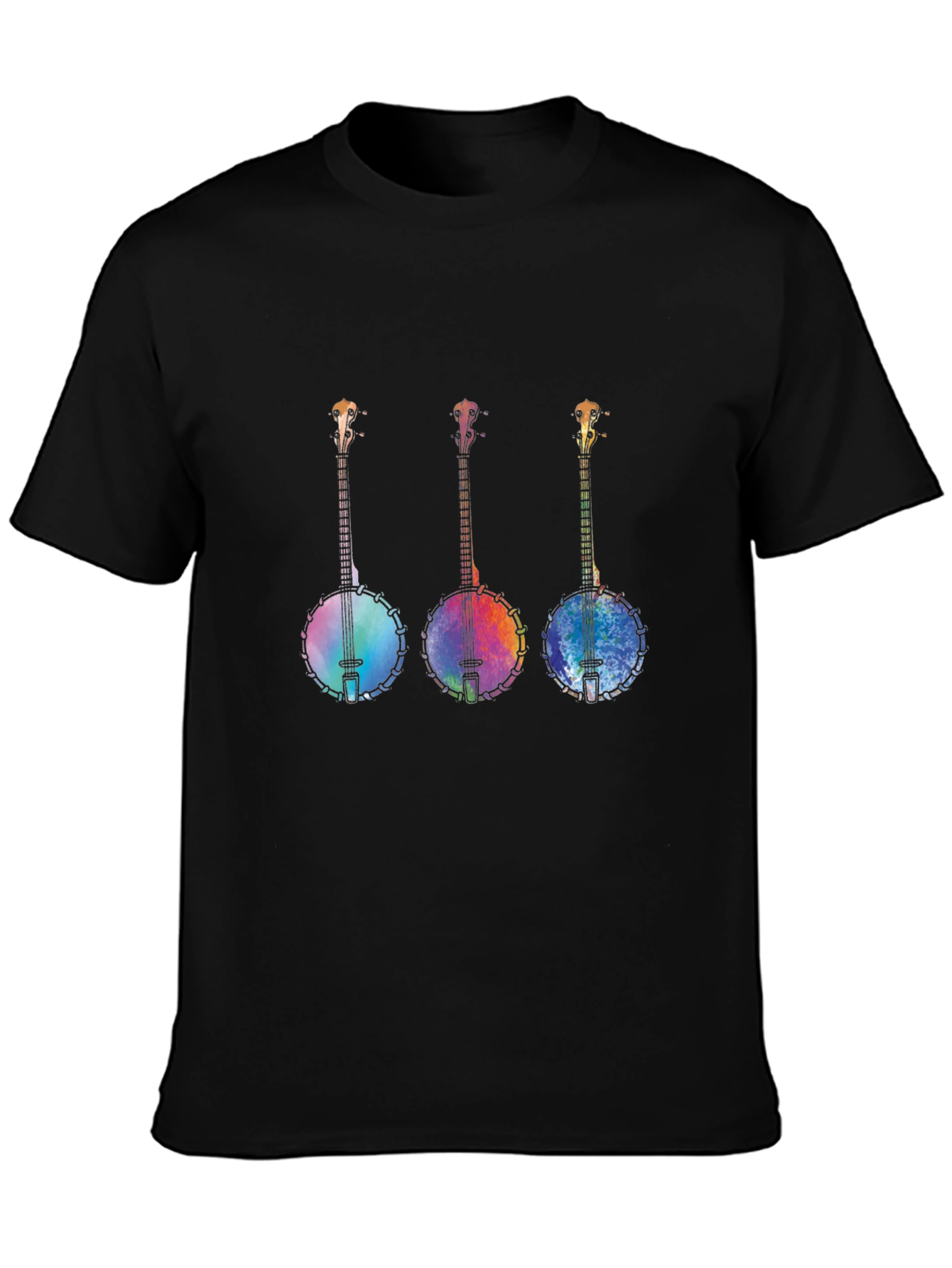 Rainbow Banjo Graphic Tee - Black Cotton Shirt