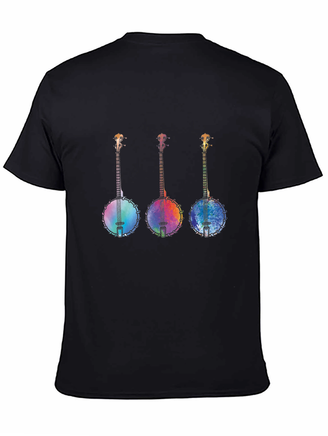 Rainbow Banjo Graphic Tee - Black Cotton Shirt