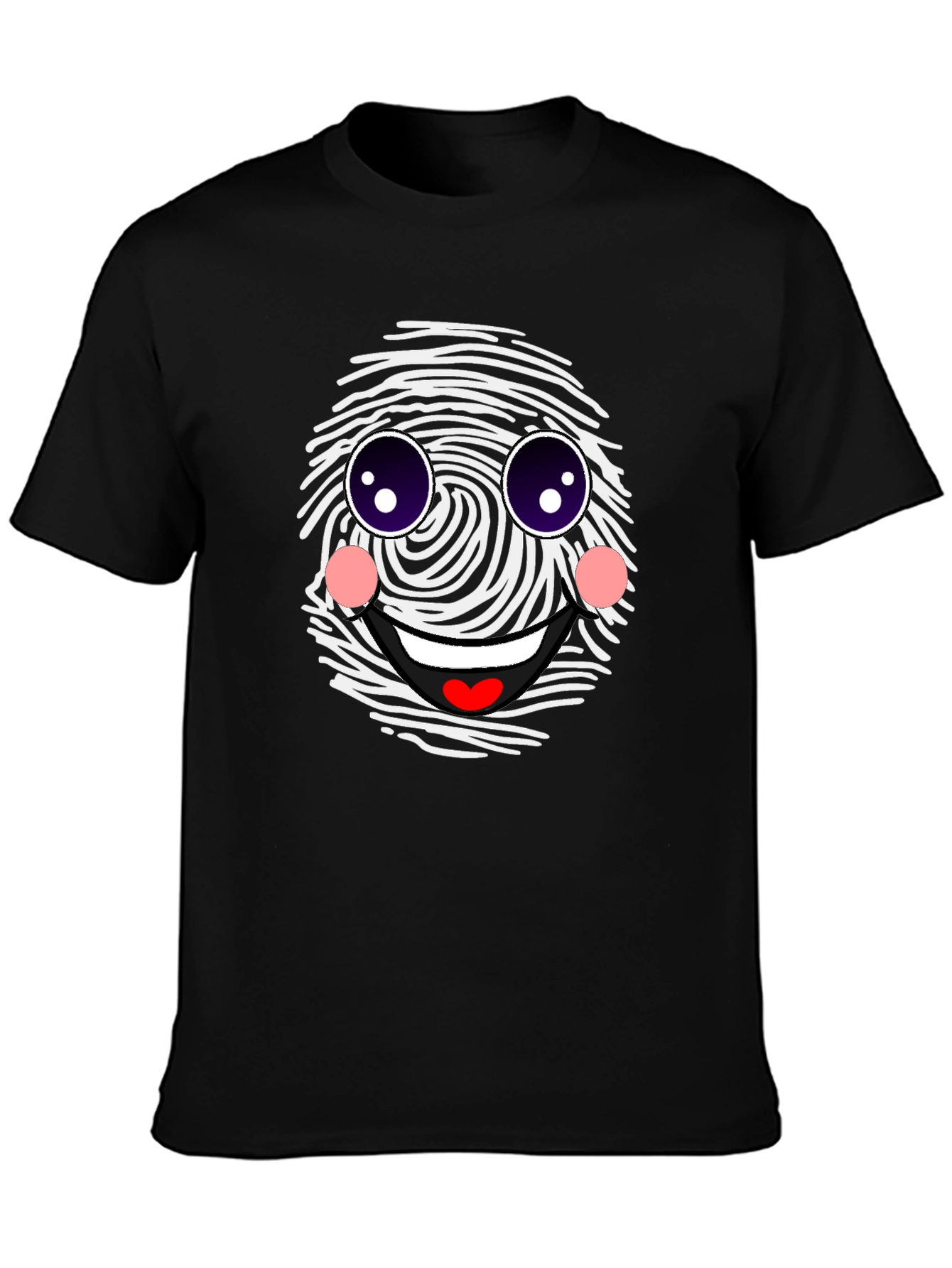 Funny Fingerprint Face Graphic Tee - Black Casual Shirt