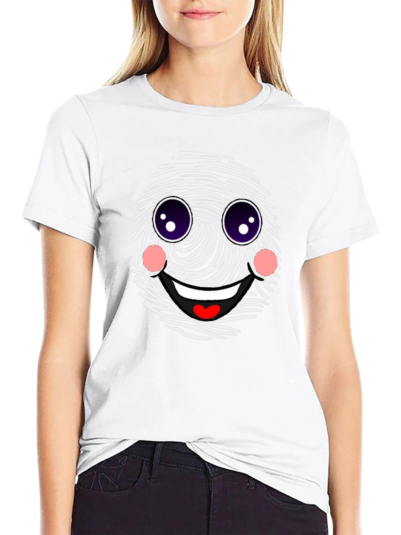 Funny Fingerprint Face Graphic Tee - Black Casual Shirt