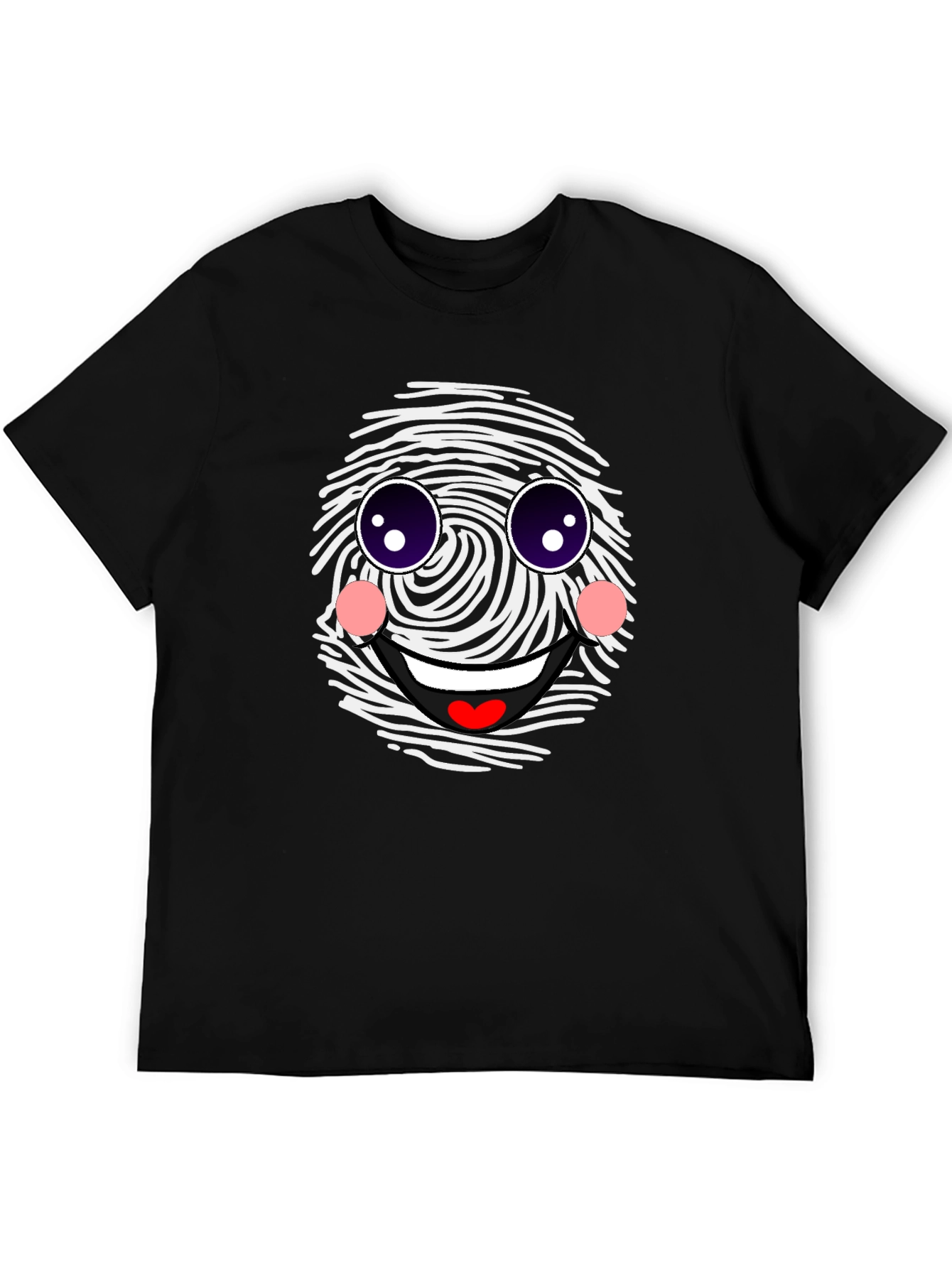 Funny Fingerprint Face Graphic Tee - Black Casual Shirt