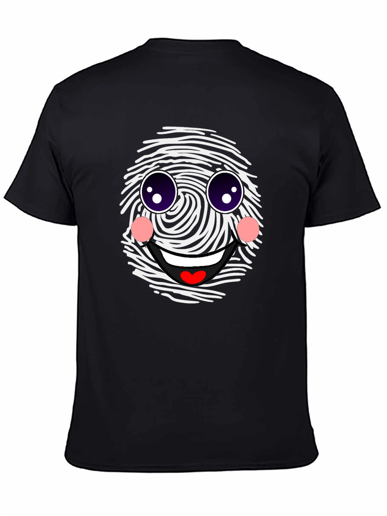 Funny Fingerprint Face Graphic Tee - Black Casual Shirt