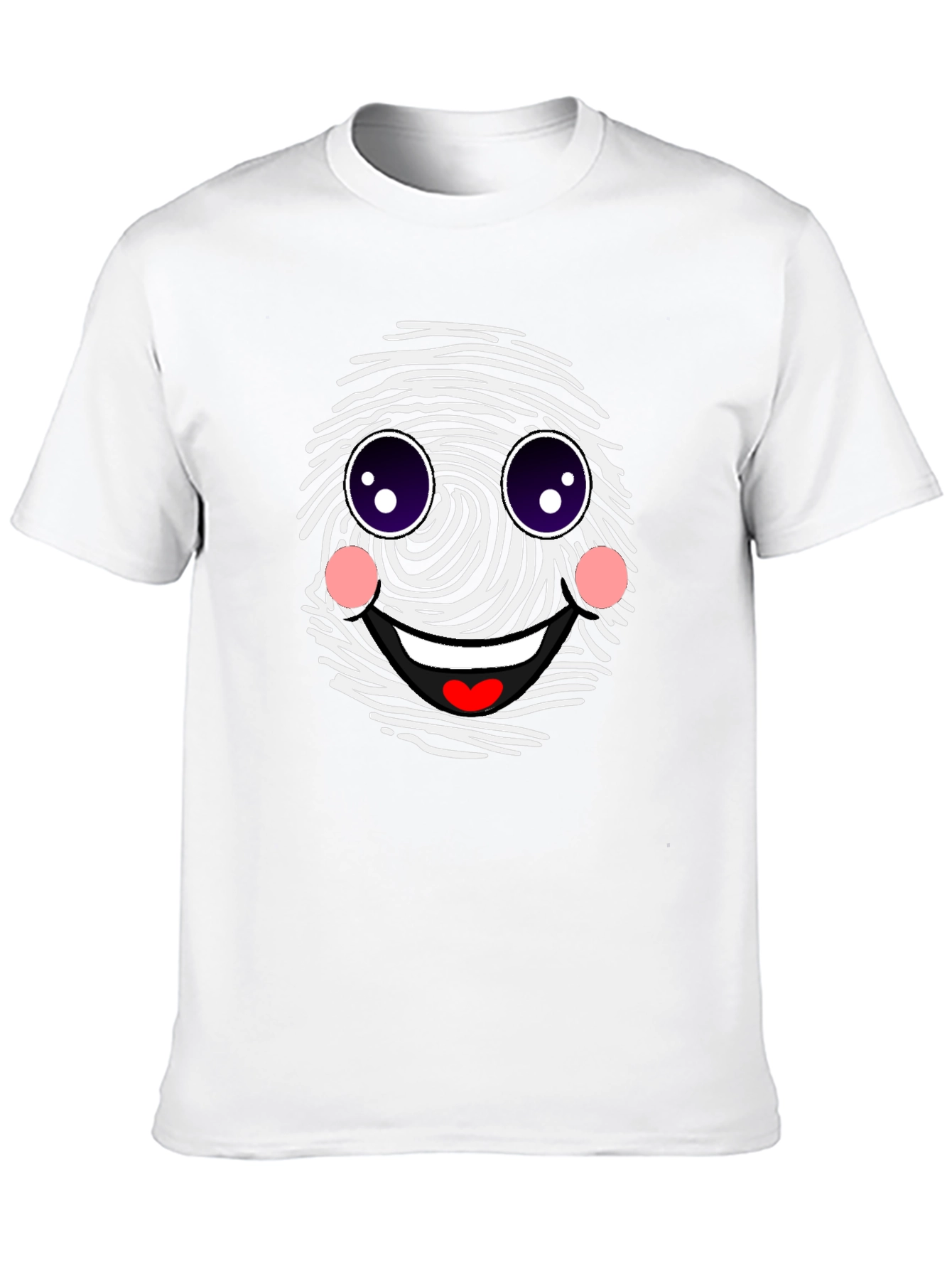 Funny Fingerprint Face Graphic Tee - Black Casual Shirt